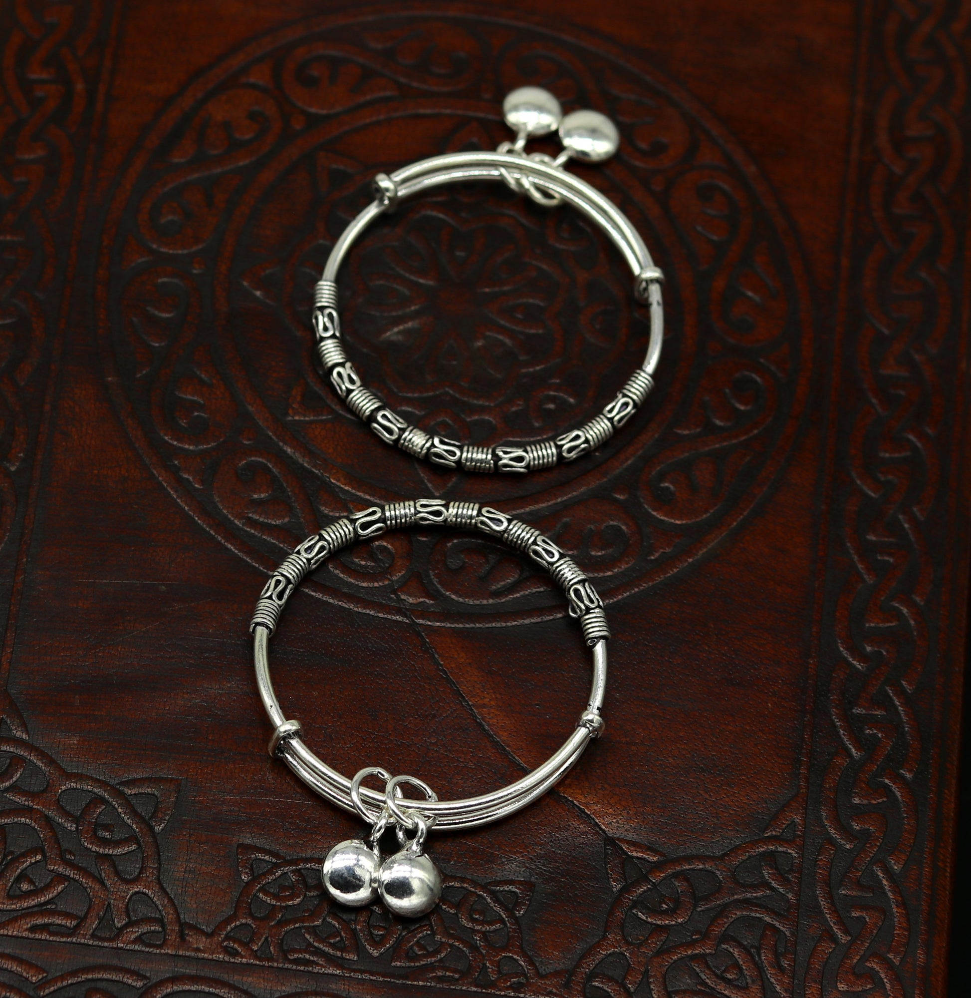 Exclusive stylish 925 sterling silver adjustable charm baby bangles kada, silver new born kids jewelry, oxidized jewelry bbk67 - TRIBAL ORNAMENTS