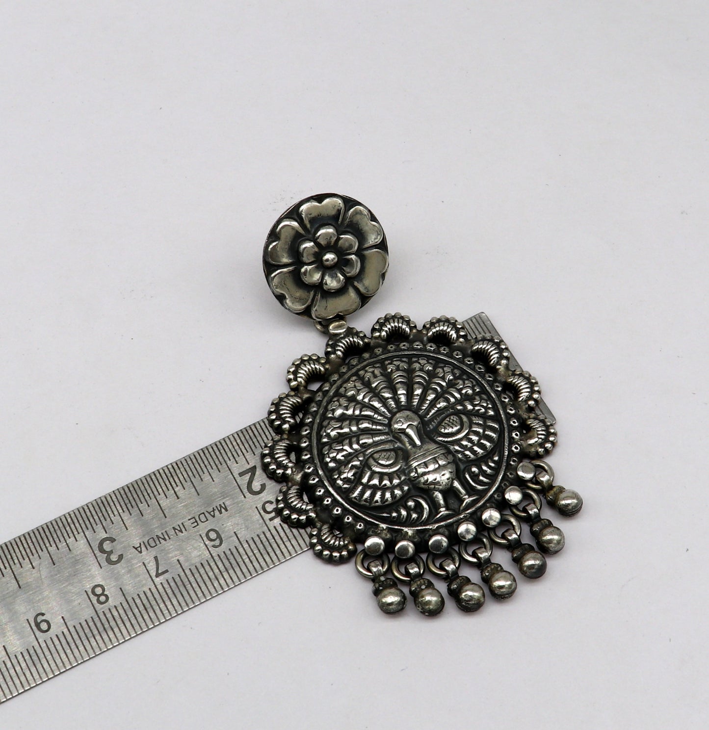 925 sterling silver handmade customized peacock design stud earring, hanging drops pearl, drop dangle wedding brides gift earring ear515 - TRIBAL ORNAMENTS