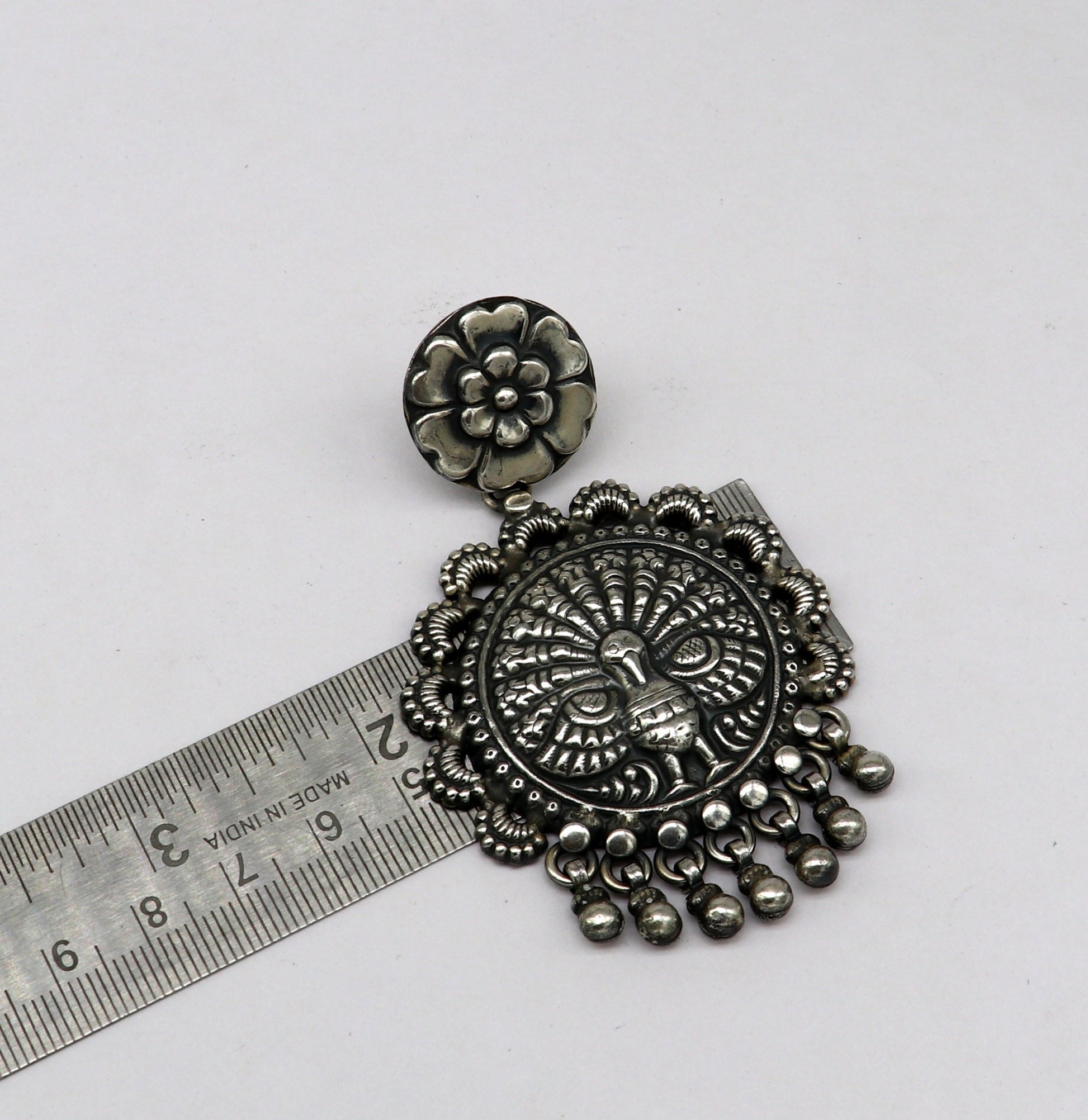 925 sterling silver handmade customized peacock design stud earring, hanging drops pearl, drop dangle wedding brides gift earring ear515 - TRIBAL ORNAMENTS
