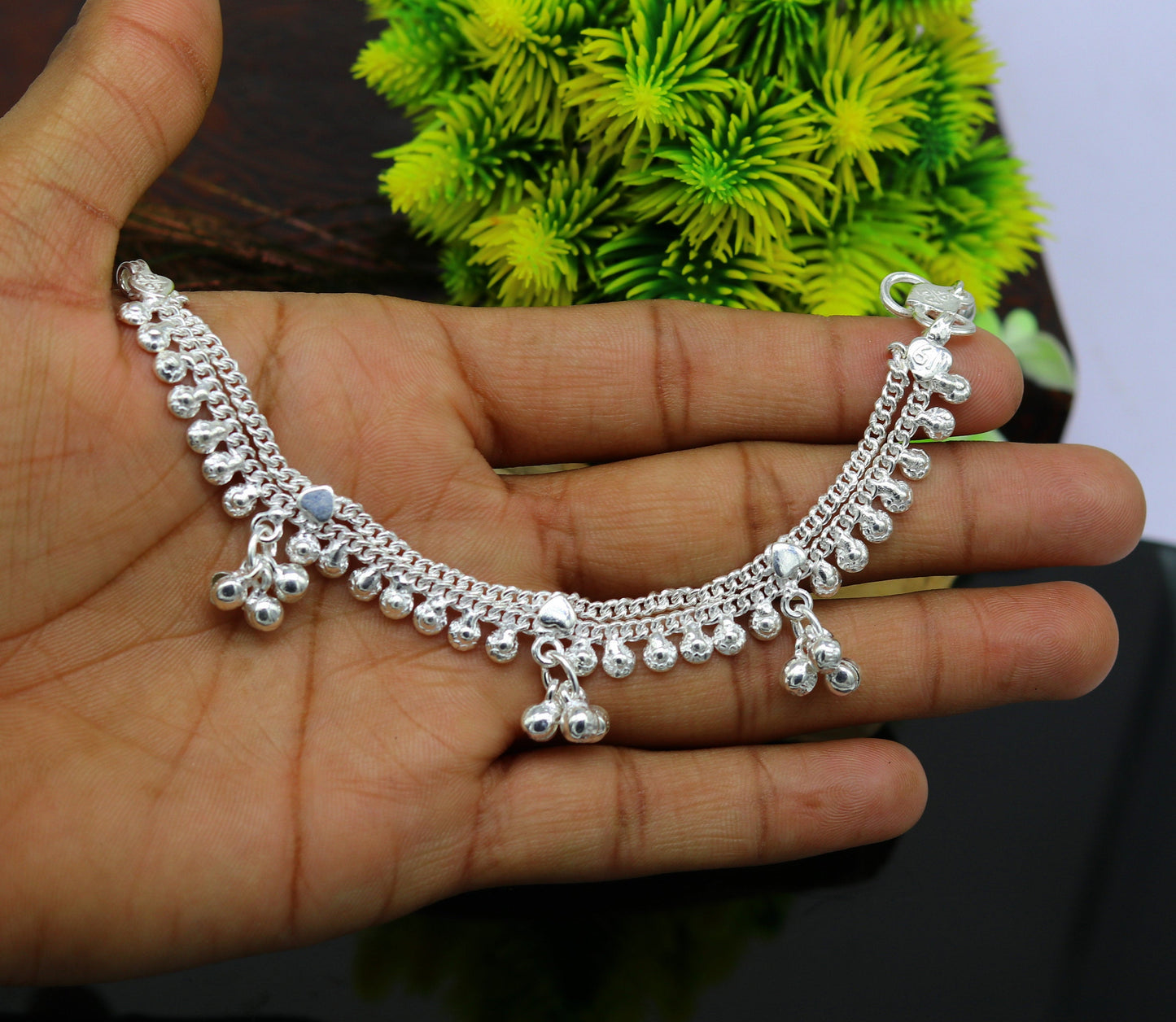 6.5" long Heavy trendy stylish baby anklets bracelet, double chain jingling belly ankle bracelet, personalized gifting kids jewelry ank255 - TRIBAL ORNAMENTS