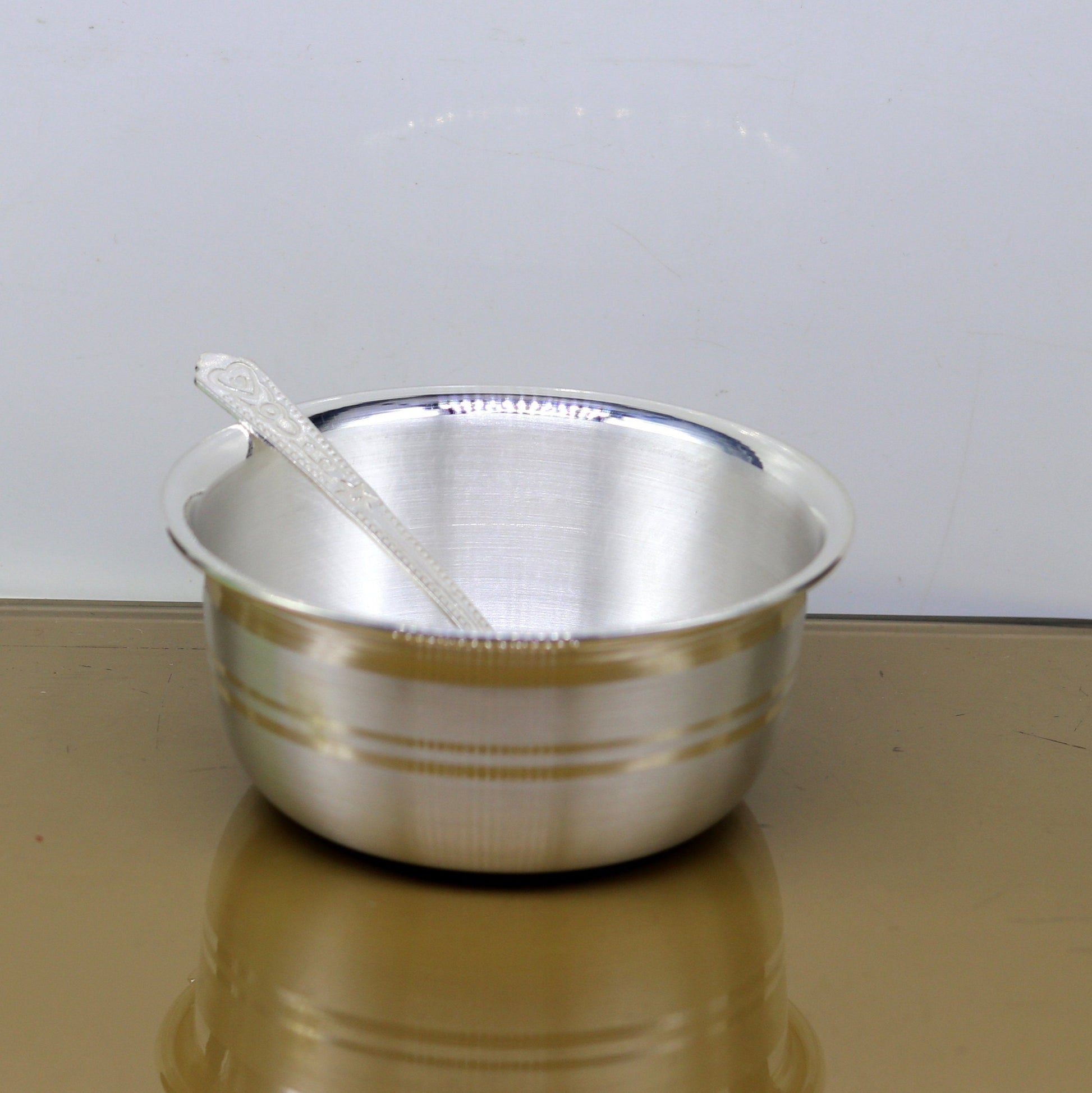 Exclusive 999 pure silver handmade solid bowl and spoon, healthy serving bowl, silver vessels, food serving utensils set, silver art sv83 - TRIBAL ORNAMENTS