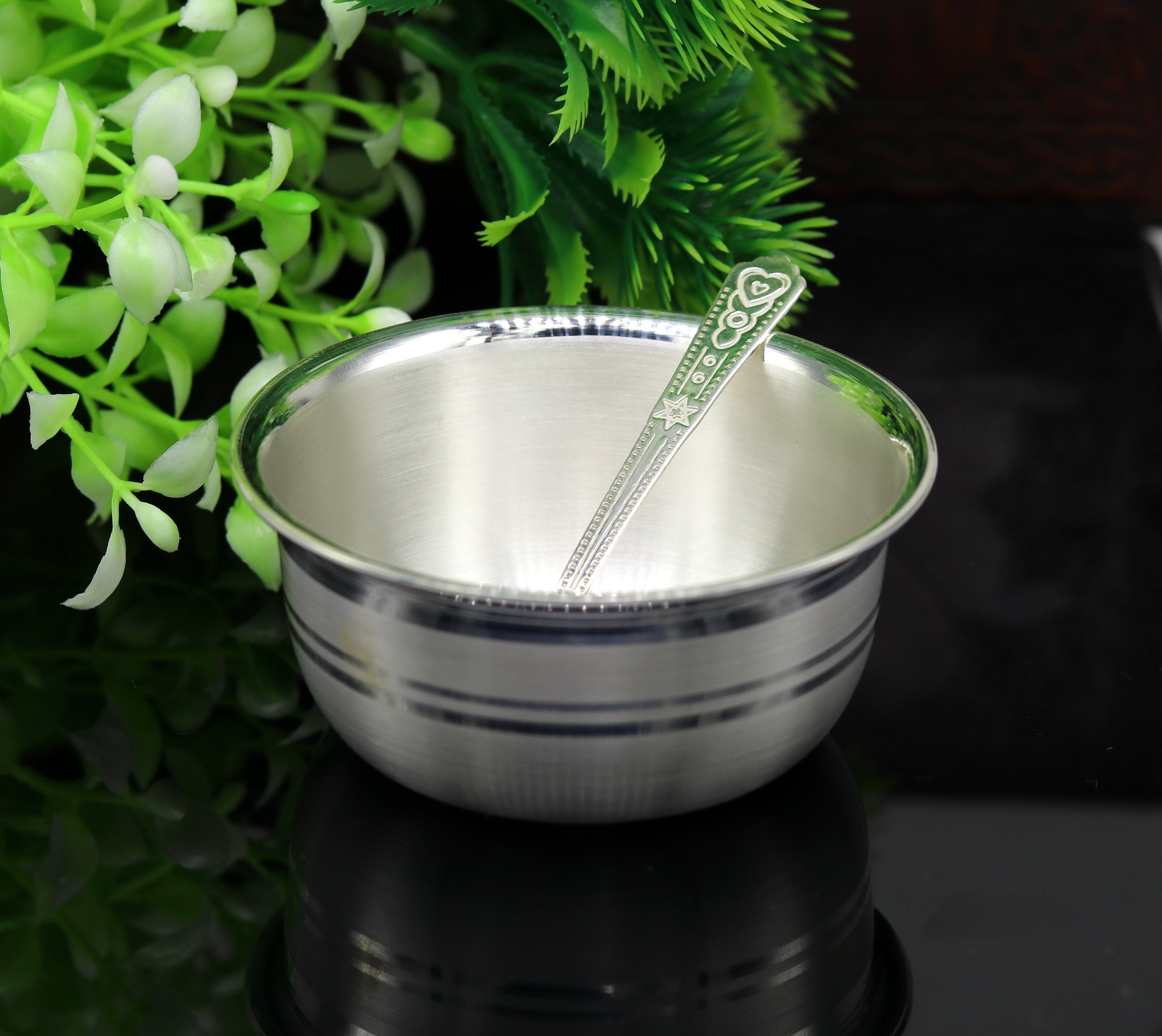 Buy Pure Silver Bowls and Spoons Serving Dishes, Baby Serving Utensils, Baby  Silver Bowl Used to Pooja or Baby Serving Vegetable or Dishes -  Israel