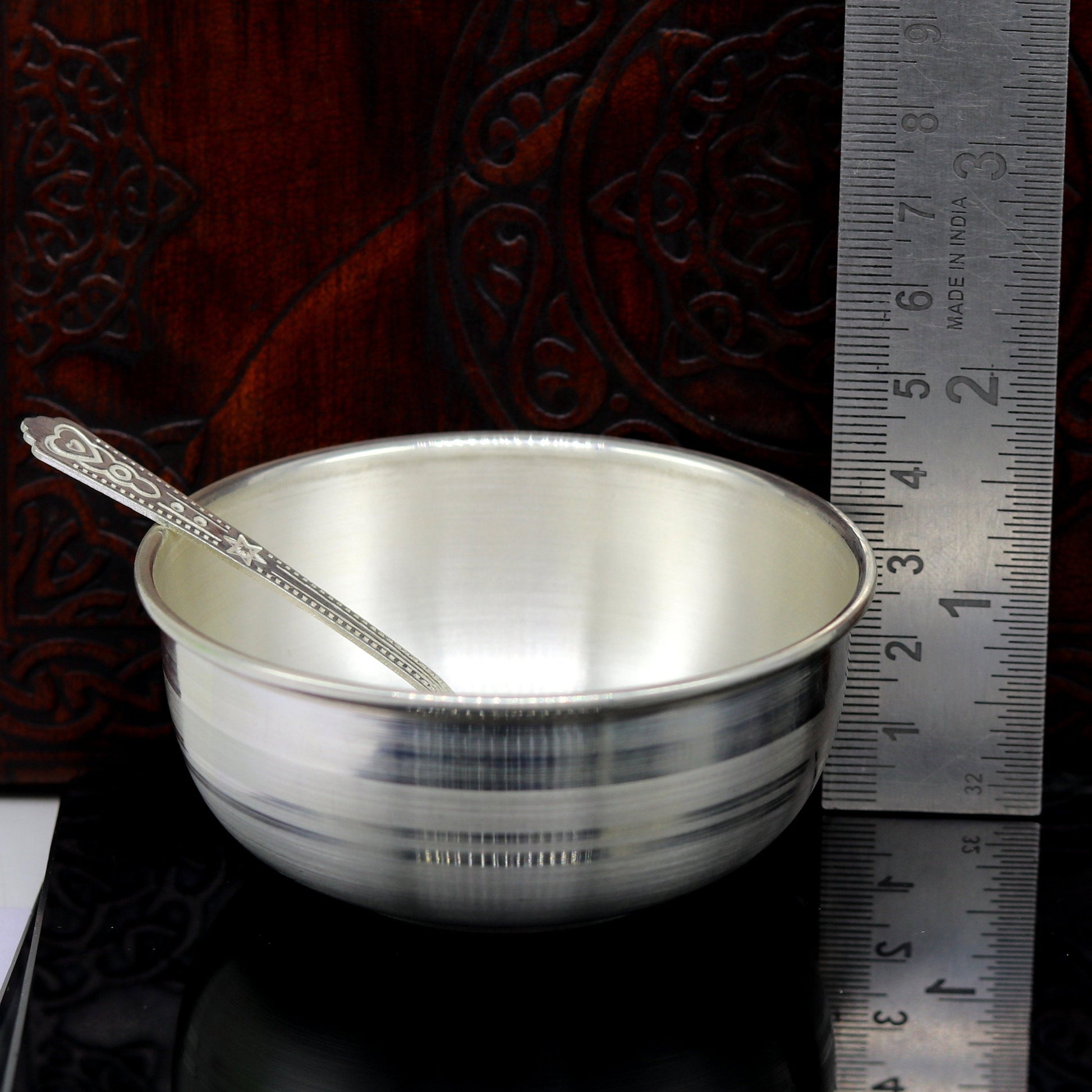 999 solid pure silver handmade utensils bowl and spoon, table serving bowl, silver vessel, baby feeding, silver kitchen art baby set sv87 - TRIBAL ORNAMENTS