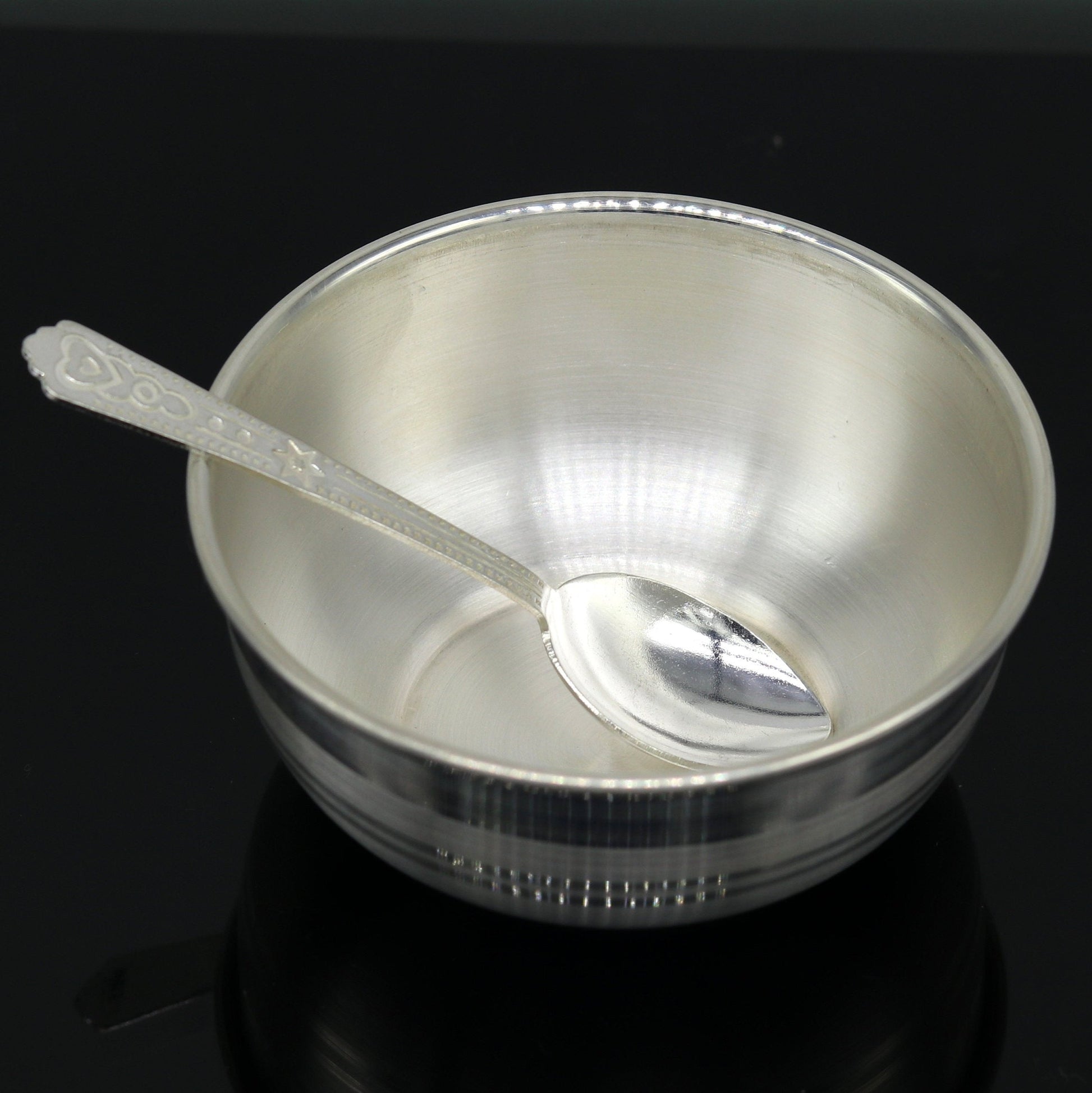 999 solid pure silver handmade utensils bowl and spoon, table serving bowl, silver vessel, baby feeding, silver kitchen art baby set sv88 - TRIBAL ORNAMENTS