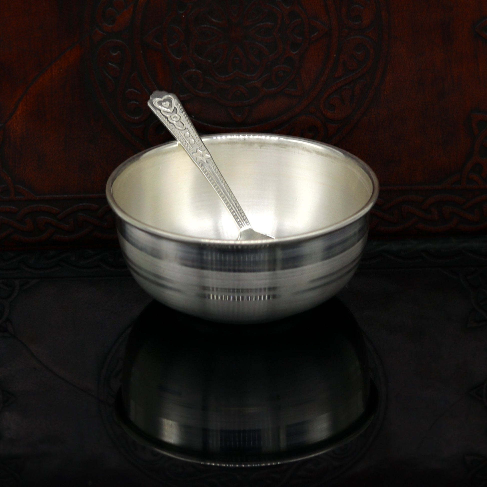 999 solid pure silver handmade utensils bowl and spoon, table serving bowl, silver vessel, baby feeding, silver kitchen art baby set sv87 - TRIBAL ORNAMENTS