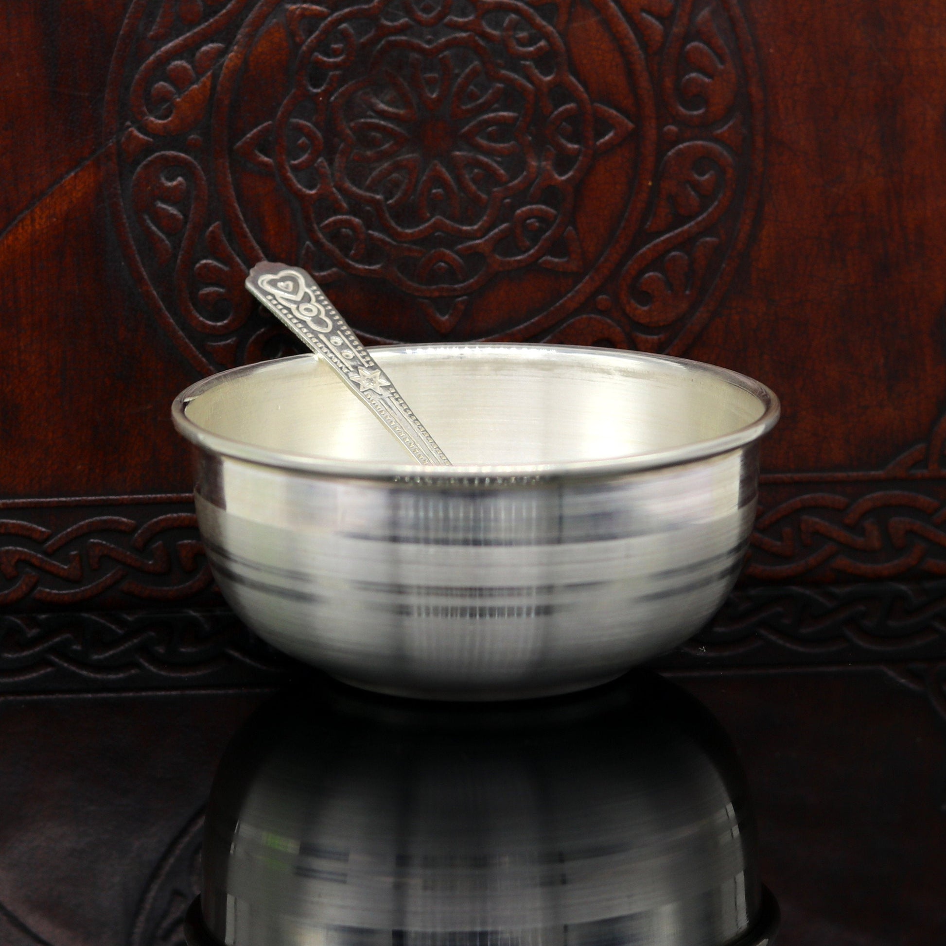 999 solid pure silver handmade utensils bowl and spoon, table serving bowl, silver vessel, baby feeding, silver kitchen art baby set sv88 - TRIBAL ORNAMENTS