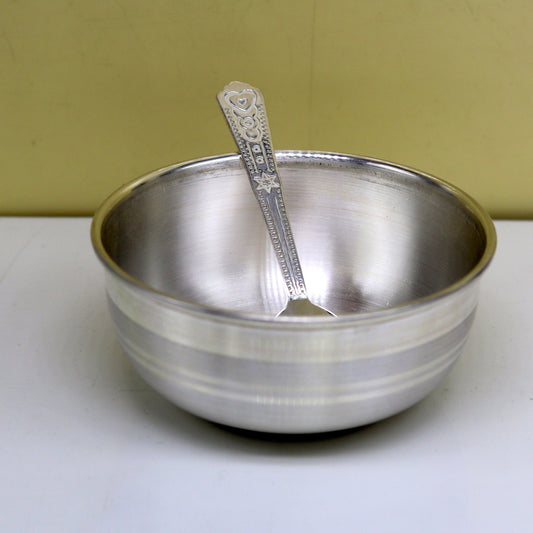 999 solid pure silver handmade utensils bowl and spoon, table serving bowl, silver vessel, baby feeding, silver kitchen art baby set sv88 - TRIBAL ORNAMENTS