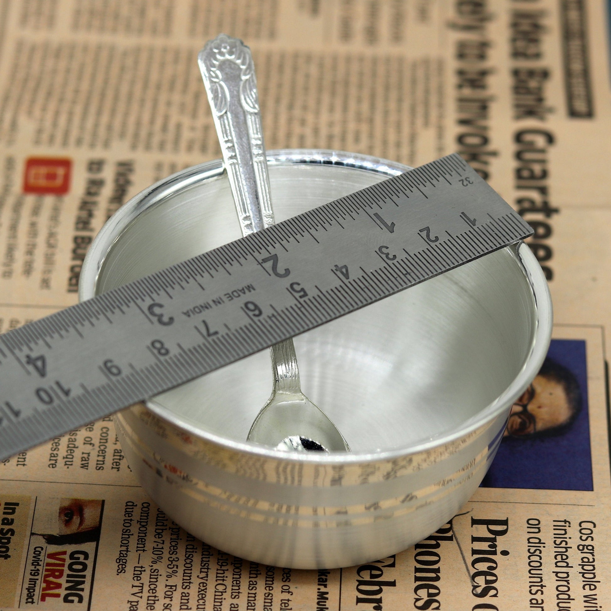 Elegant 999 solid pure silver handmade utensils bowl and spoon, kitchen serving bowl, silver vessel, baby feeding, baby healthy tumbler sv91 - TRIBAL ORNAMENTS