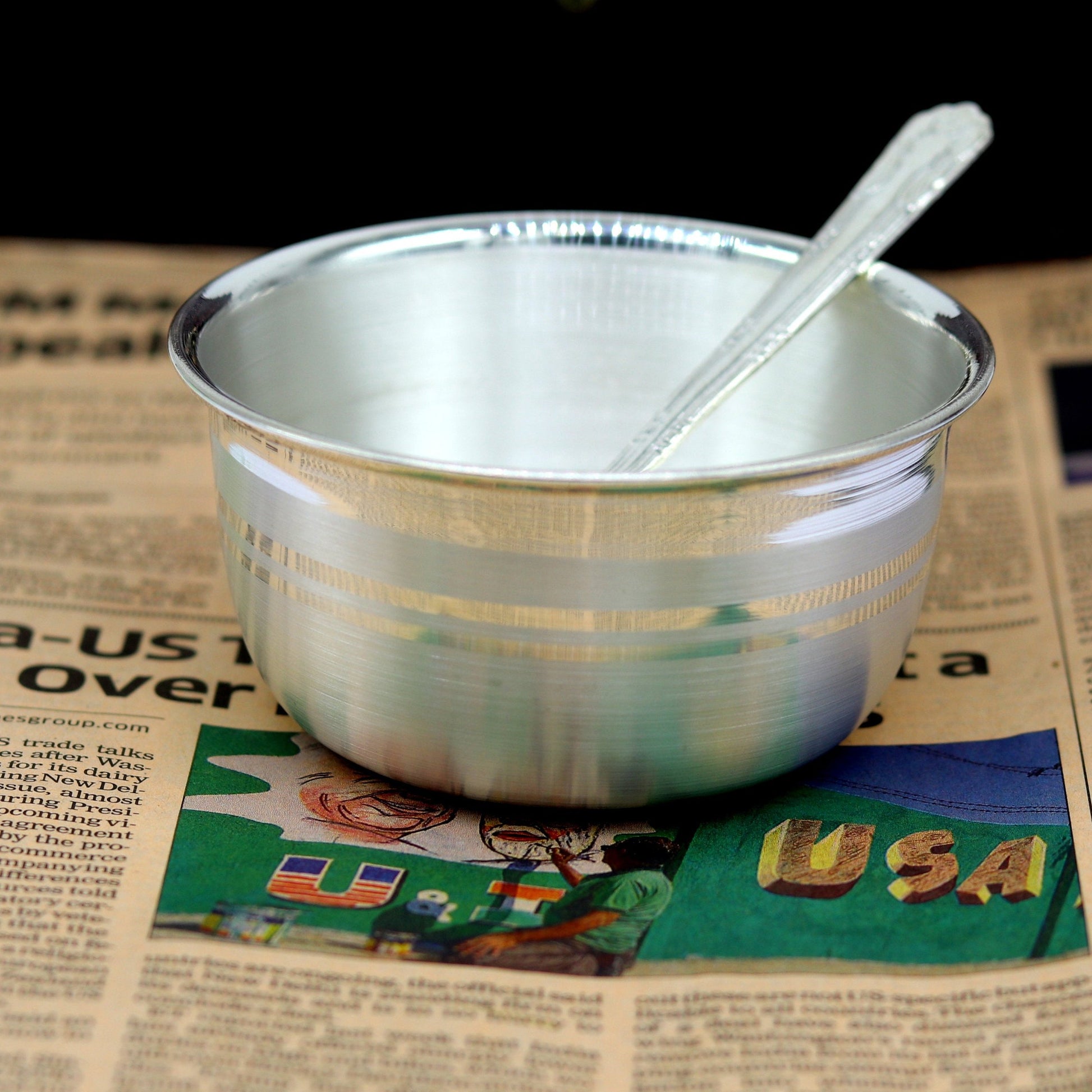 Elegant 999 solid pure silver handmade utensils bowl and spoon, kitchen serving bowl, silver vessel, baby feeding, baby healthy tumbler sv91 - TRIBAL ORNAMENTS