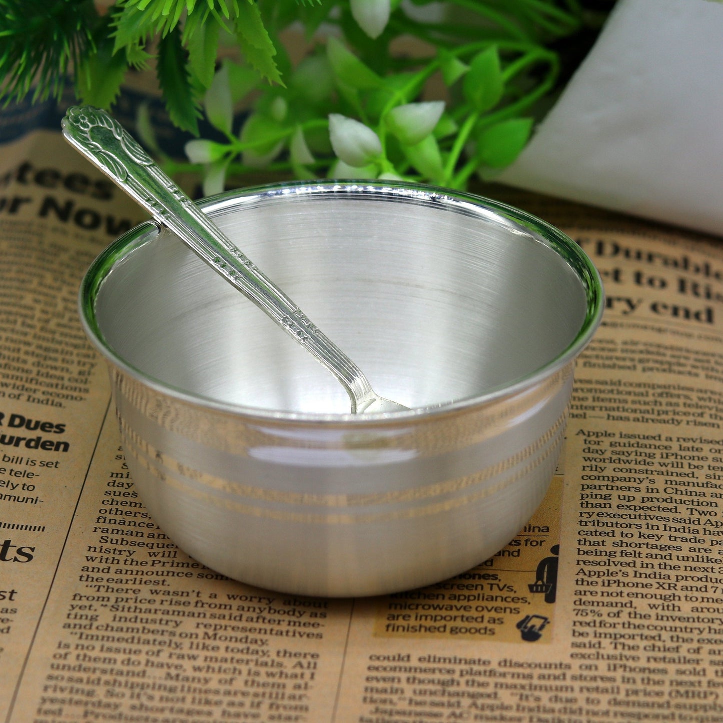 999 solid pure silver handmade utensils bowl and spoon, table serving bowl, silver vessel, baby feeding, kitchen baby set healthy art sv90 - TRIBAL ORNAMENTS