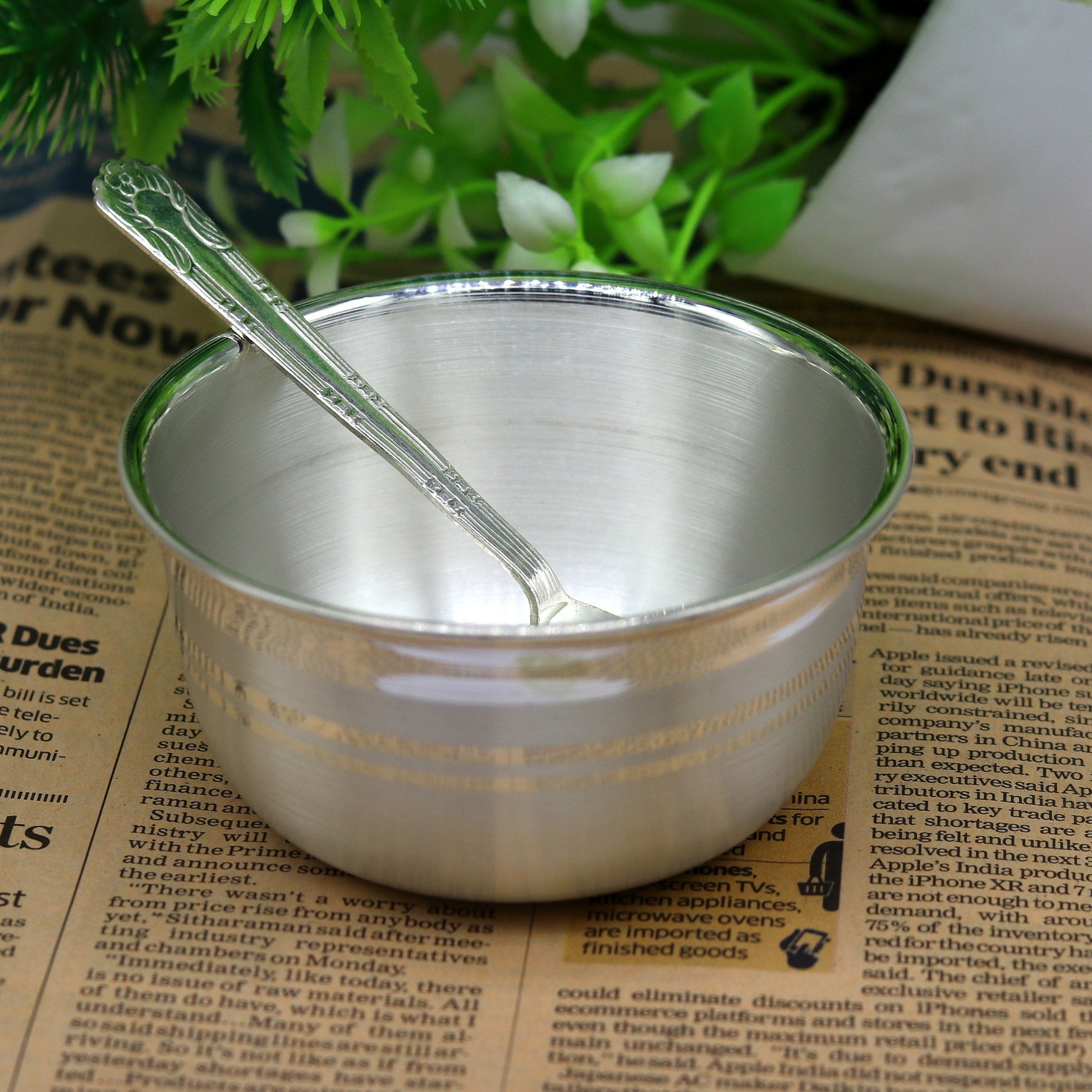 999 solid pure silver handmade utensils bowl and spoon, table serving bowl, silver vessel, baby feeding, kitchen baby set healthy art sv90 - TRIBAL ORNAMENTS