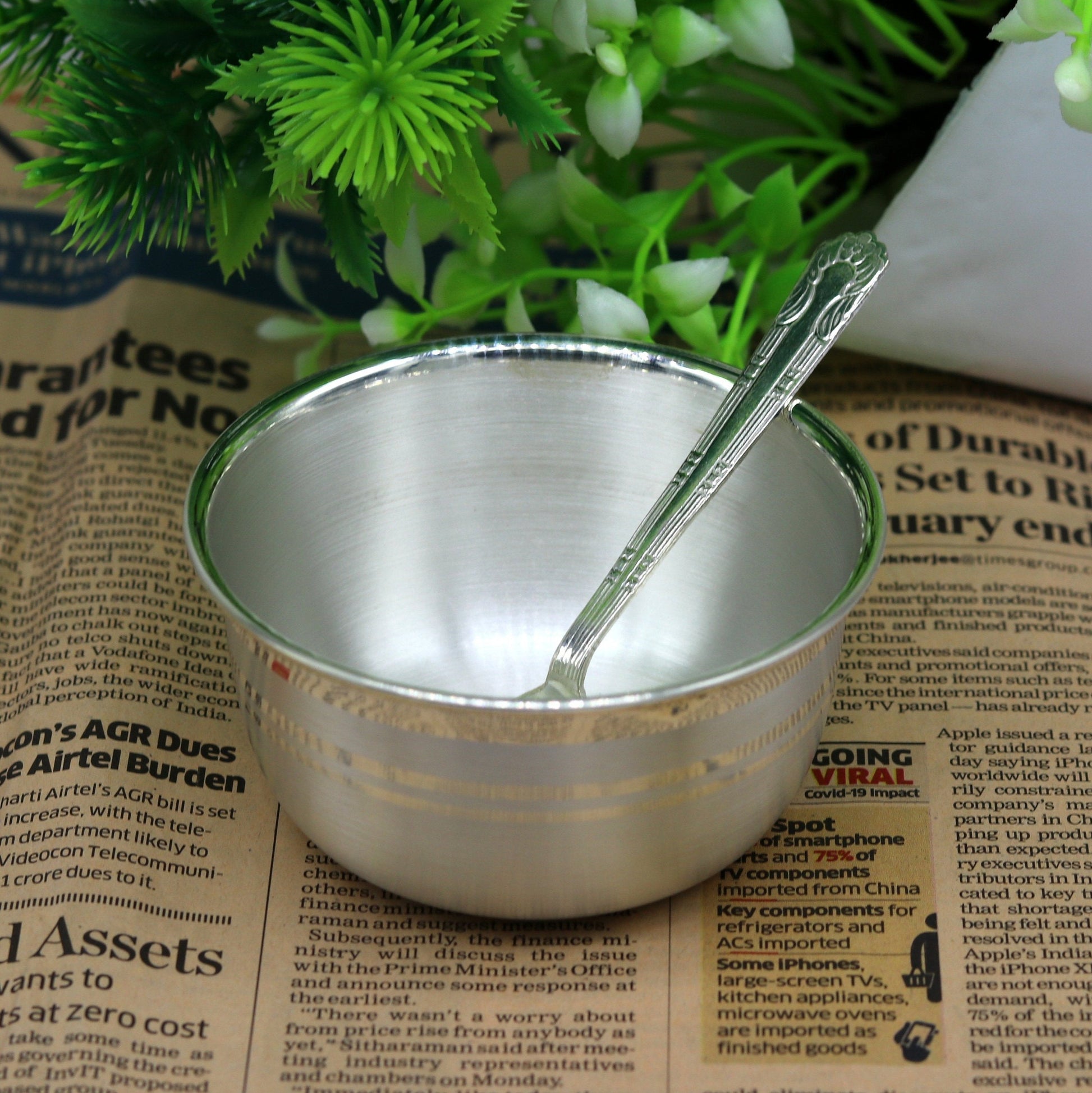 Elegant 999 solid pure silver handmade utensils bowl and spoon, kitchen serving bowl, silver vessel, baby feeding, baby healthy tumbler sv91 - TRIBAL ORNAMENTS