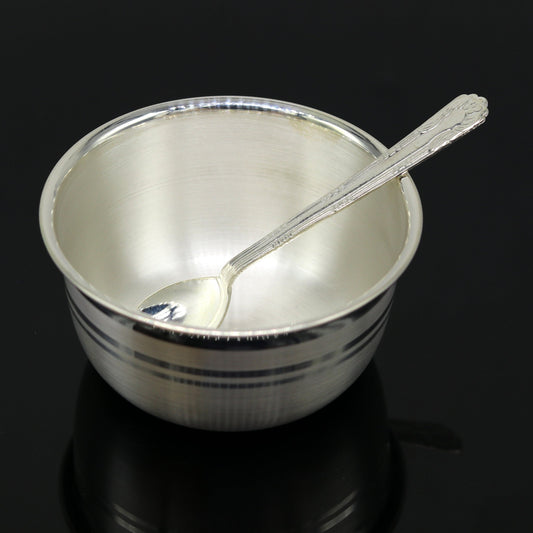 Exclusive 999 pure silver handmade utensils bowl and spoon, kitchen serving bowl, silver vessel, baby feeding, baby healthy tumbler sv92 - TRIBAL ORNAMENTS