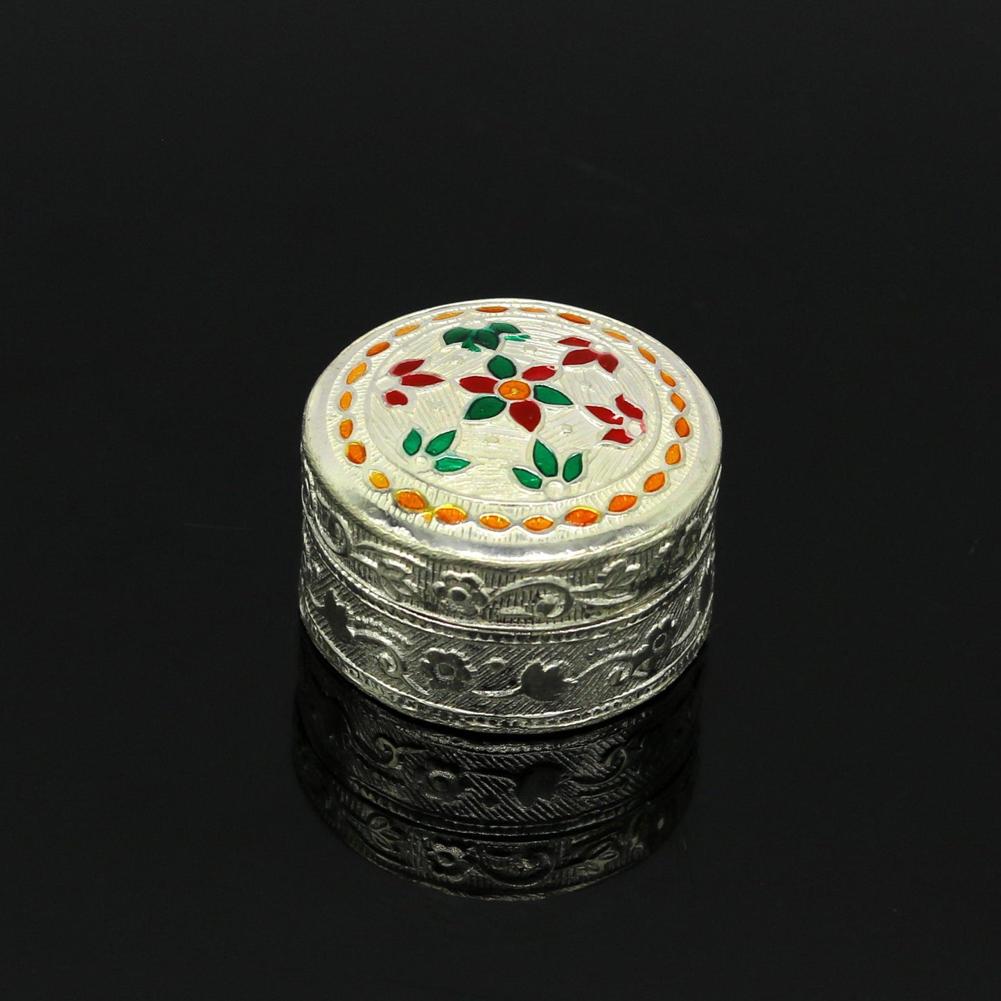 Customized flower work 925 sterling silver trinket box, container box, small jewelry box, Vermilion bridal box, gifting ring box stb58 - TRIBAL ORNAMENTS