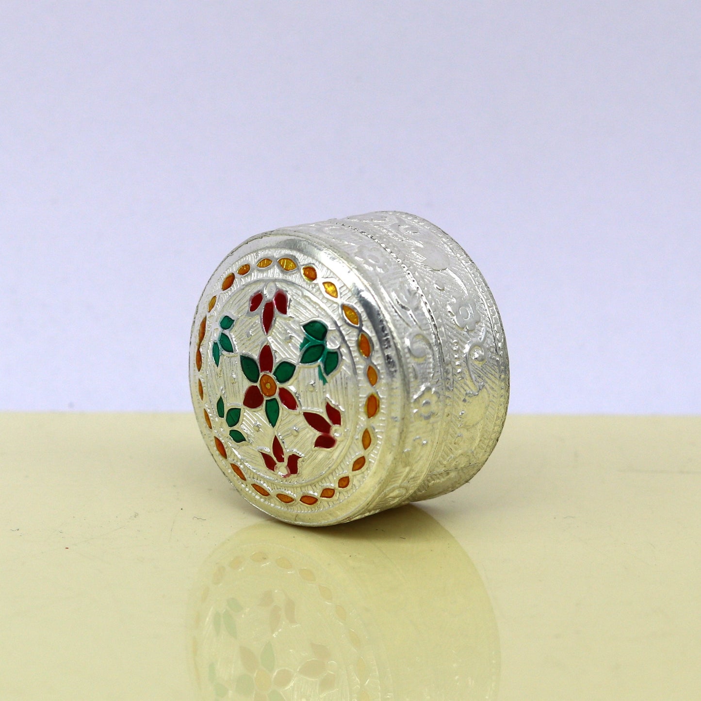 Customized flower work 925 sterling silver trinket box, container box, small jewelry box, Vermilion bridal box, gifting ring box stb58 - TRIBAL ORNAMENTS
