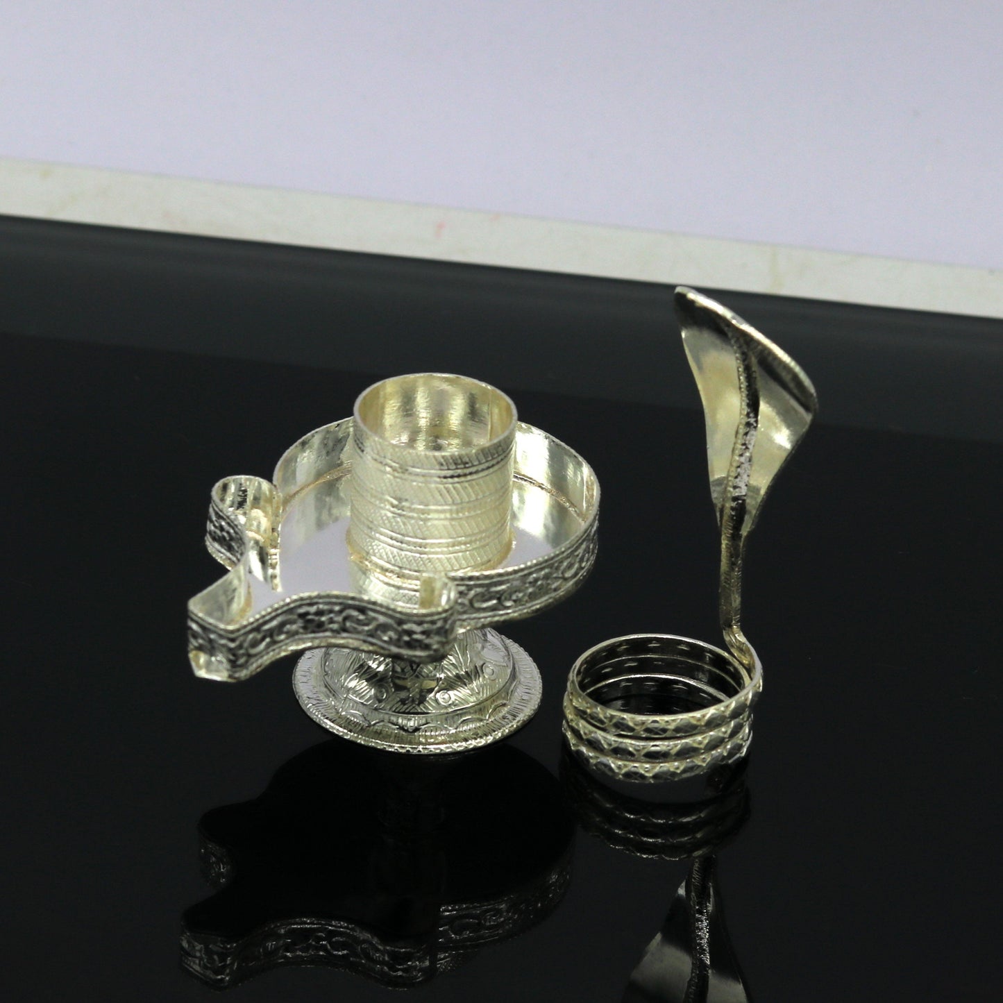 925 sterling silver handmade Lord shiva-Linga Stand, silver utensils, silver puja temple art, mini shiva lingam stand with serpent su10 - TRIBAL ORNAMENTS