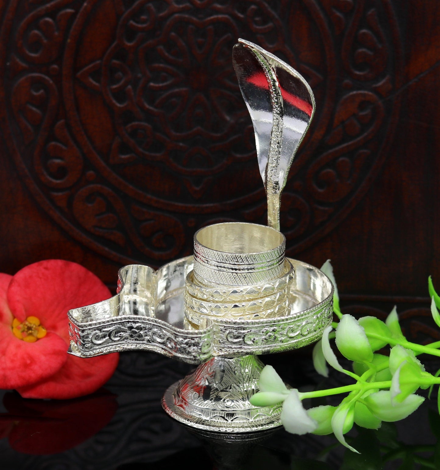 925 sterling silver handmade Lord shiva-Linga Stand, silver utensils, silver puja temple art, mini shiva lingam stand with serpent su10 - TRIBAL ORNAMENTS