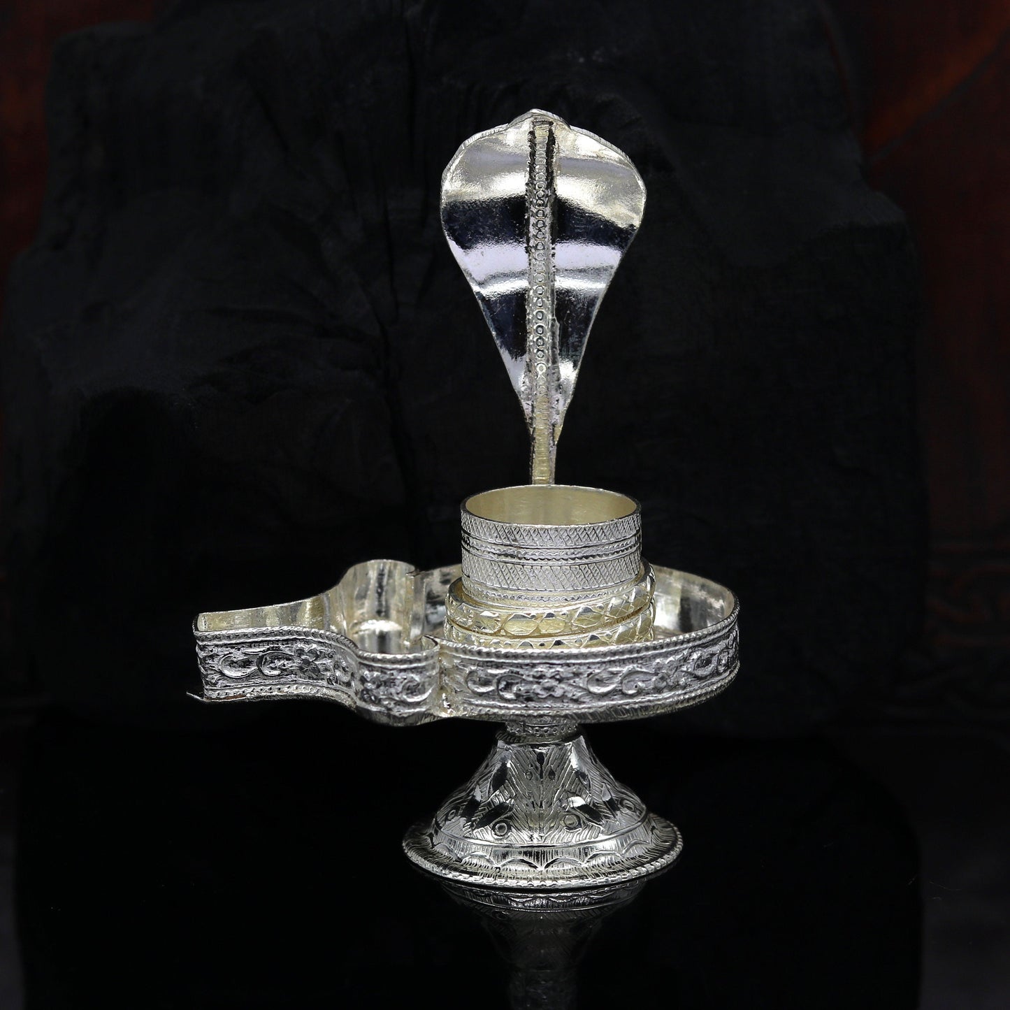 925 sterling silver handmade Lord shiva-Linga Stand, silver utensils, silver puja temple art, mini shiva lingam stand with serpent su10 - TRIBAL ORNAMENTS
