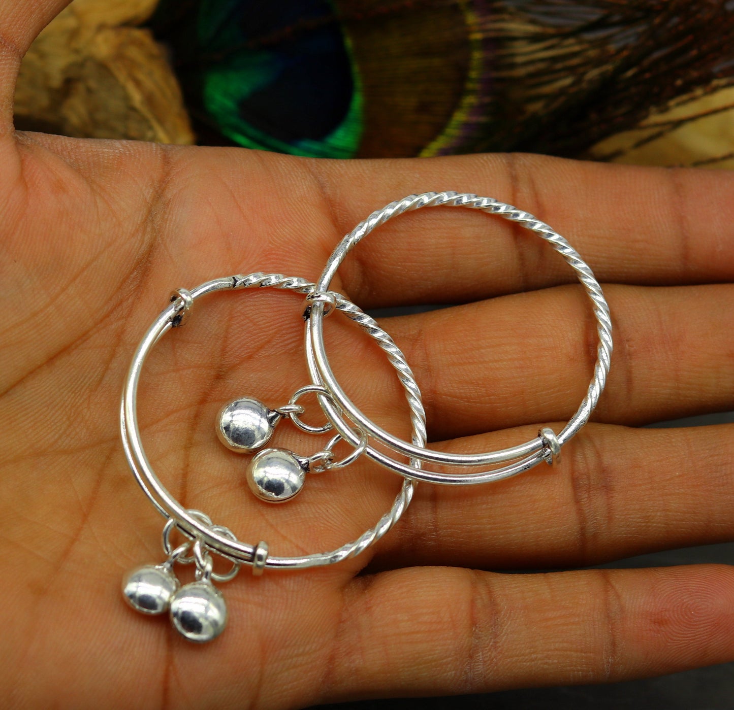 925 sterling silver handmade tribal twisted style baby bangles bracelet, unisex new born baby gifting kids jewelry tribal jewelry bbk79 - TRIBAL ORNAMENTS