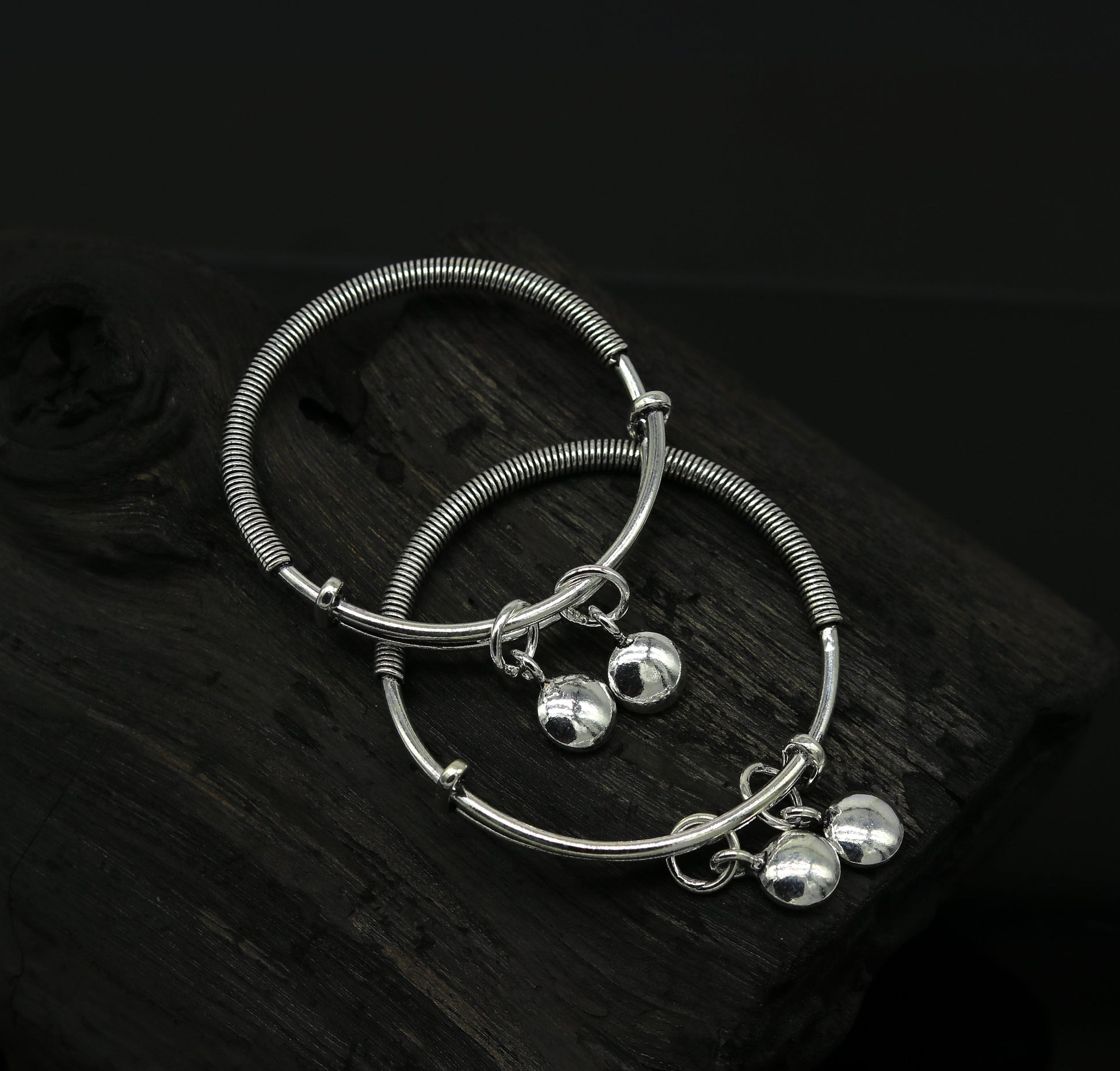 925 sterling silver handmade unique tribal style baby bangles bracelet, unisex new born baby gifting kids jewelry charm jewelry bbk80 - TRIBAL ORNAMENTS