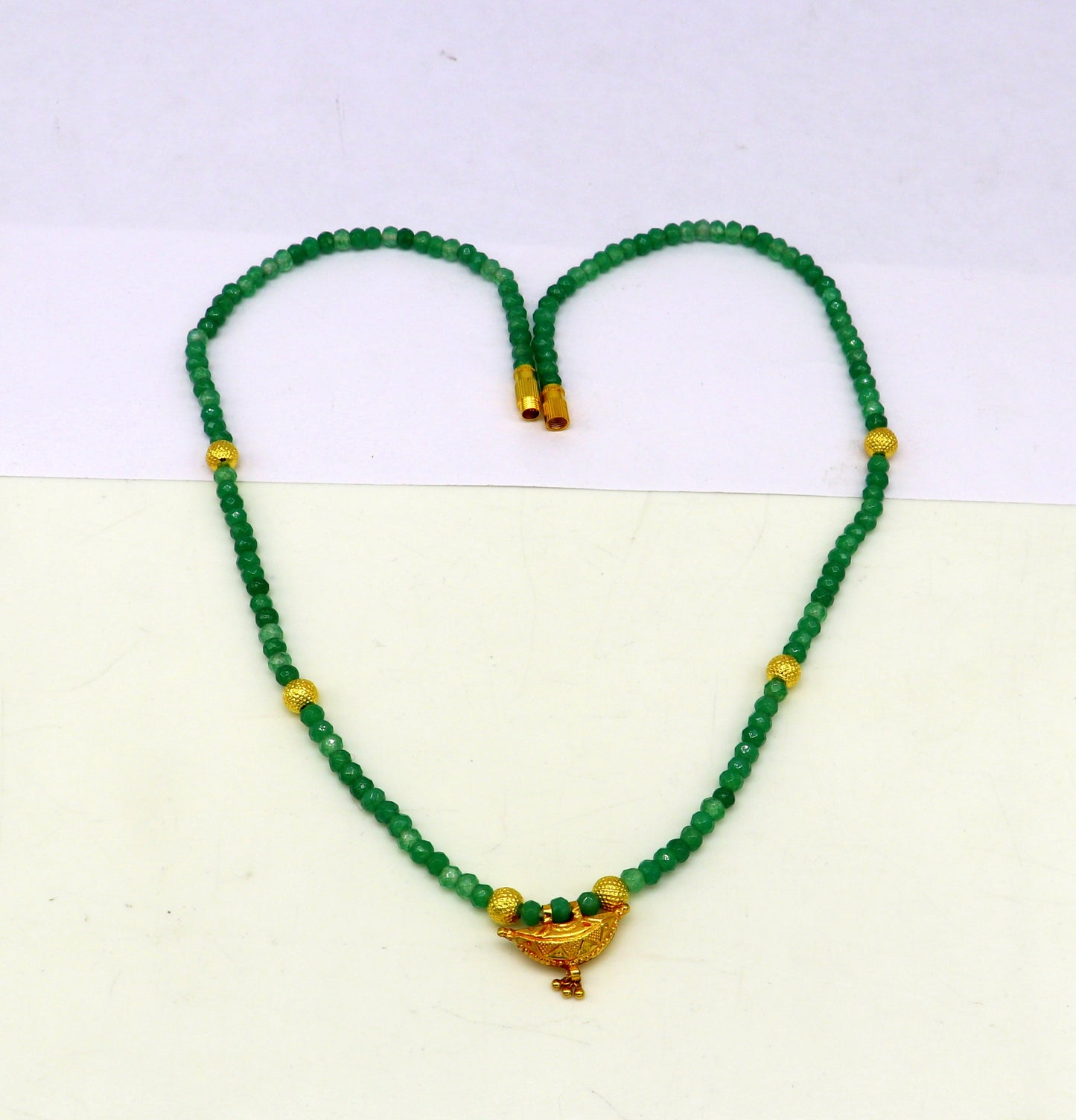 Amazing vintage style 20kt yellow gold amulet pendant with green faceted beaded necklace, fabulous girl's gift fancy tribal jewelry ap03 - TRIBAL ORNAMENTS