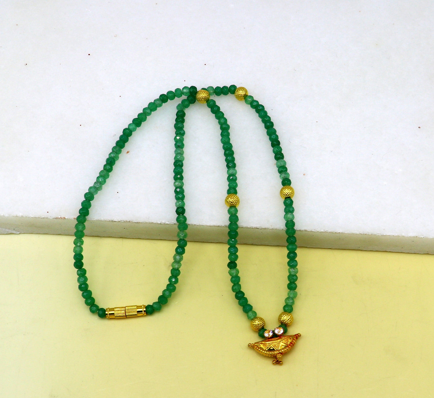 Amazing vintage style 20kt yellow gold amulet pendant with green faceted beaded necklace, fabulous girl's gift fancy tribal jewelry ap03 - TRIBAL ORNAMENTS