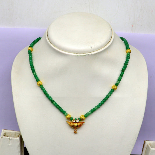 Amazing vintage style 20kt yellow gold amulet pendant with green faceted beaded necklace, fabulous girl's gift fancy tribal jewelry ap03 - TRIBAL ORNAMENTS