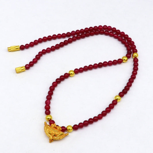 18" red color beaded necklace, fabulous 20kt yellow gold amulet style pendant, excellent customize gift stylish tribal ethnic jewelry ap05 - TRIBAL ORNAMENTS