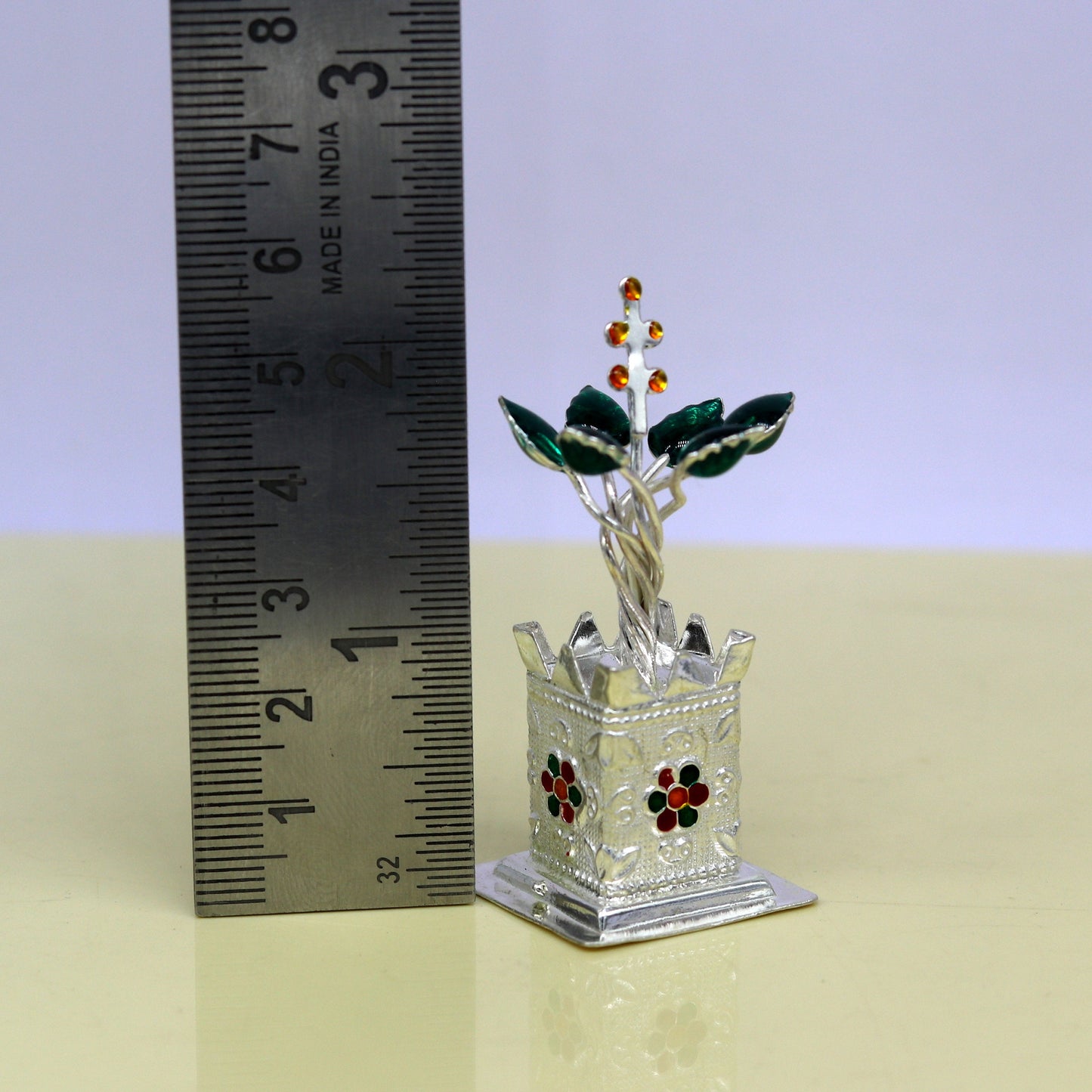 925 sterling silver handmade mini tulsi plant basil rosary plant for puja temple article, excellent customized silver utensils article su16 - TRIBAL ORNAMENTS