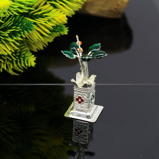 925 sterling silver handmade mini tulsi plant basil rosary plant for puja temple article, excellent customized silver utensils article su18 - TRIBAL ORNAMENTS