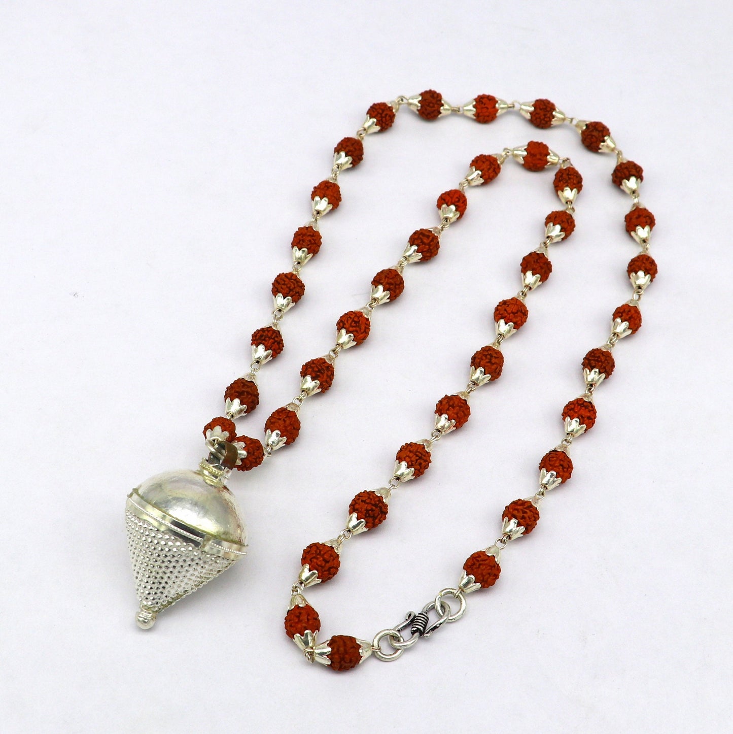 Vintage Sterling silver custom made Rudraksha chain necklace, excellent hanging silver wax ball pendant, unique style gifting jewelry set148 - TRIBAL ORNAMENTS
