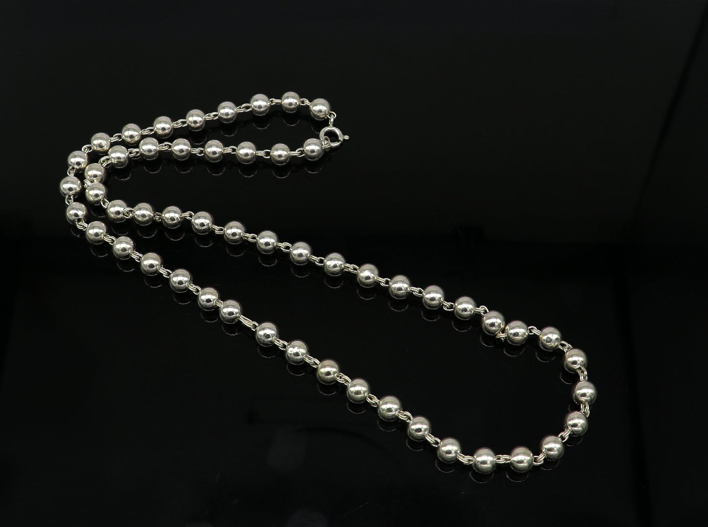 925 sterling silver handmade beaded chain necklace, exclusivr 19.5 inches long unisex best gifting necklace daily use jewelry nch12 - TRIBAL ORNAMENTS