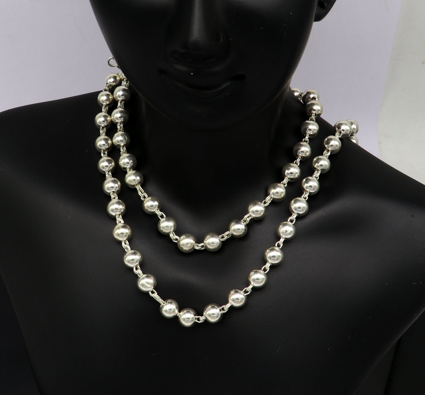 All length 925 sterling silver handmade beaded chain necklace, exclusive silver ball chain unisex best gifting chain daily use jewelry - TRIBAL ORNAMENTS