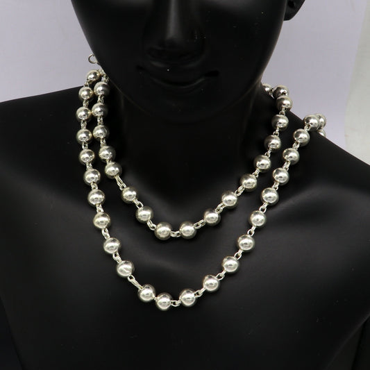 925 sterling silver handmade beaded chain necklace, exclusivr 19.5 inches long unisex best gifting necklace daily use jewelry nch12 - TRIBAL ORNAMENTS