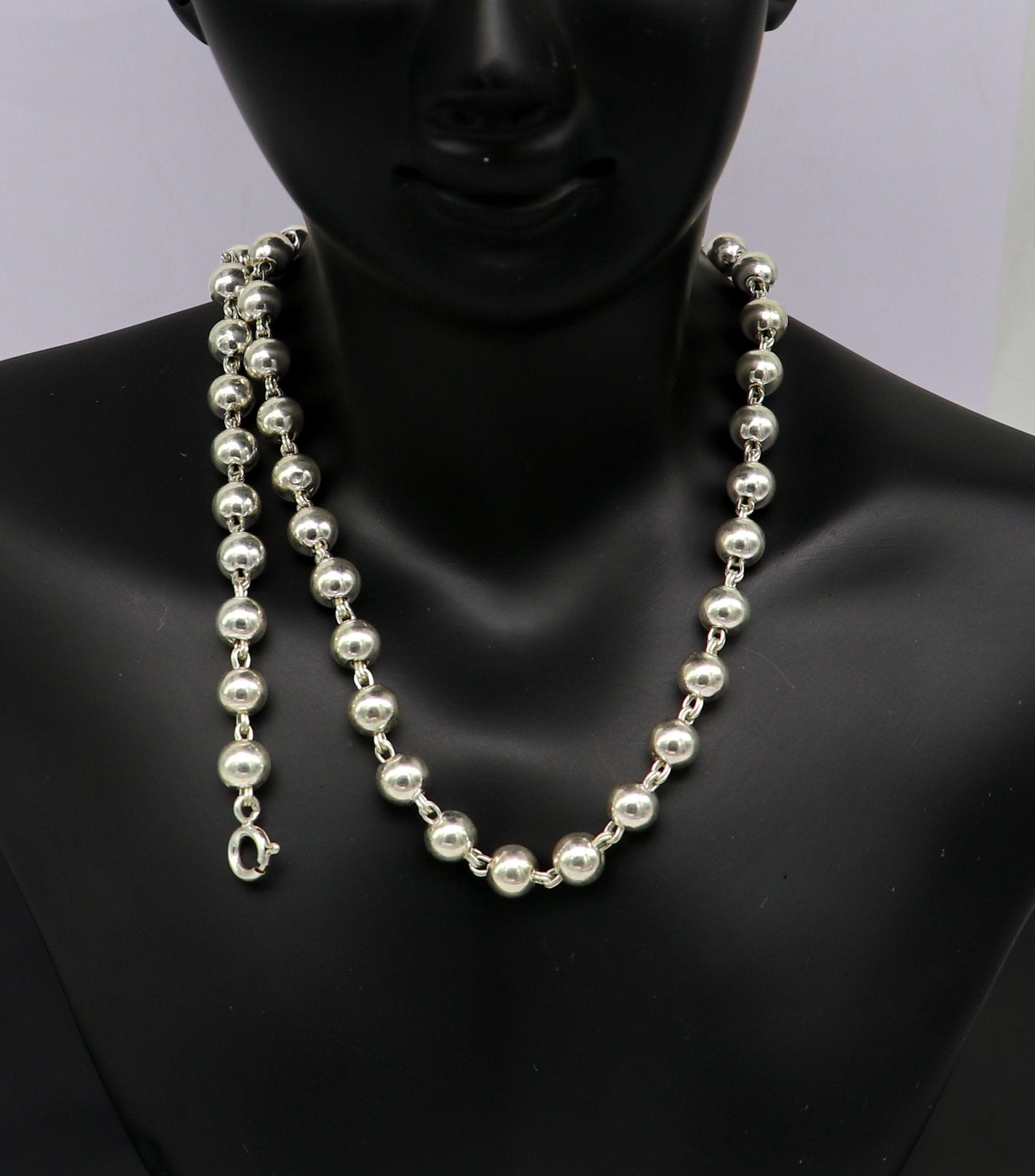 925 sterling silver handmade beaded chain necklace, exclusivr 19.5 inches long unisex best gifting necklace daily use jewelry nch12 - TRIBAL ORNAMENTS