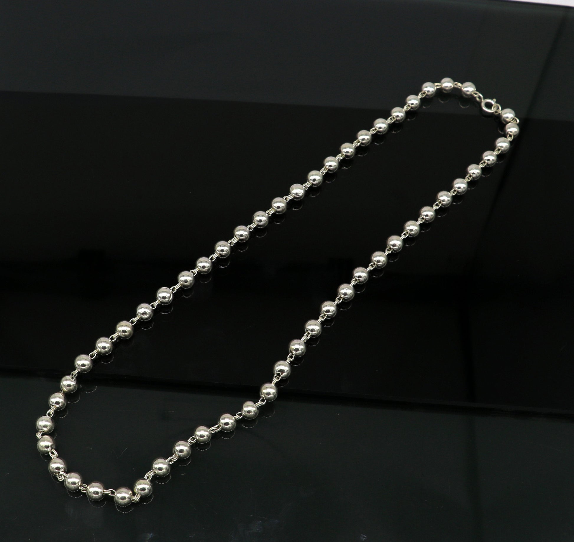 925 sterling silver handmade beaded chain necklace, exclusivr 19.5 inches long unisex best gifting necklace daily use jewelry nch12 - TRIBAL ORNAMENTS