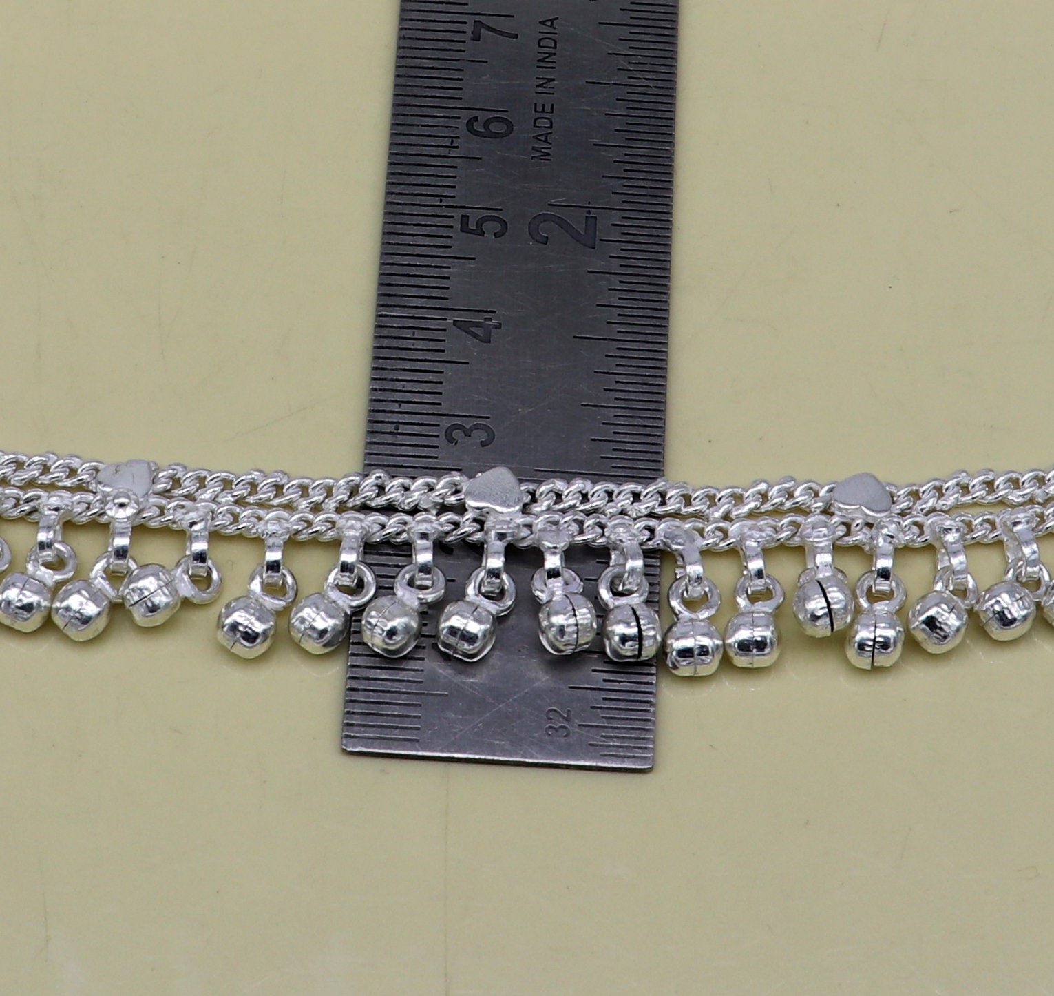 Solid pure silver handmade flexible chain anklets, new born baby anklet with noisy hanging jingle bells, best gift for kids jewelry ank372 - TRIBAL ORNAMENTS