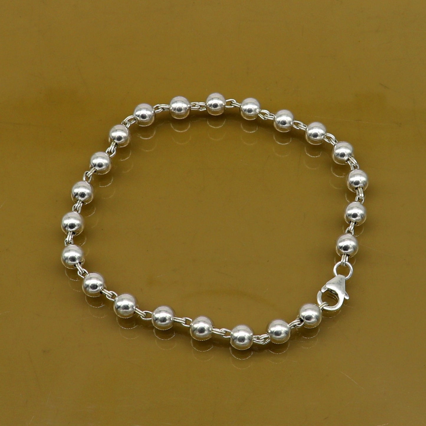 All sizes 925 sterling silver handmade 5.5 mm round beads balls unisex bracelet, fabulous customized 8 inches long beaded bracelet stylish gift sbr211 - TRIBAL ORNAMENTS