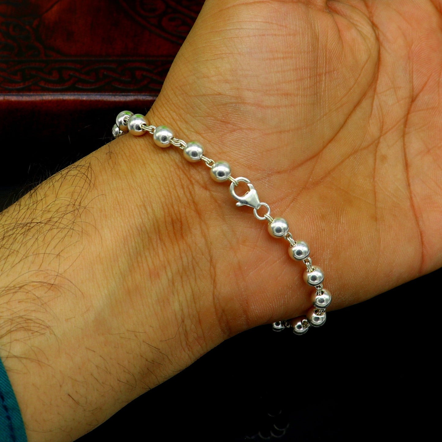 All sizes 925 sterling silver handmade 5.5 mm round beads balls unisex bracelet, fabulous customized 8 inches long beaded bracelet stylish gift sbr211 - TRIBAL ORNAMENTS