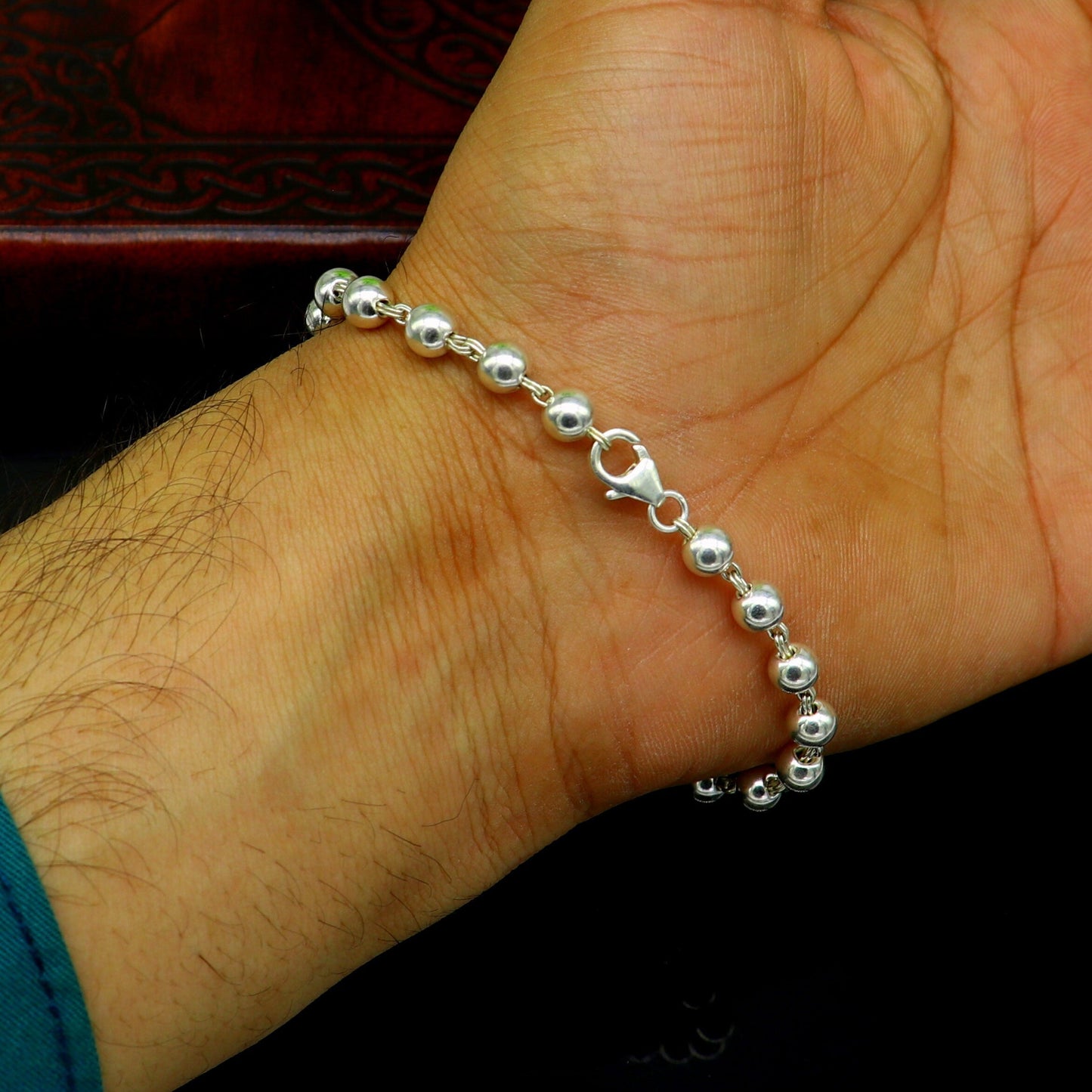 925 sterling silver handmade 5.5 mm round beads balls unisex bracelet, fabulous customized beaded bracelet stylish gift sbr211 - TRIBAL ORNAMENTS