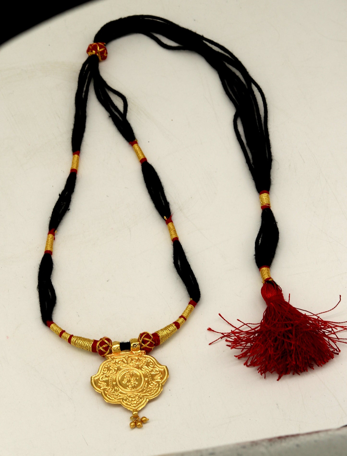 22kt yellow gold handmade vintage antique traditional "Ram nami" adjustable necklace, idol shrinath ji pendant gorgeous jewelry set72 - TRIBAL ORNAMENTS
