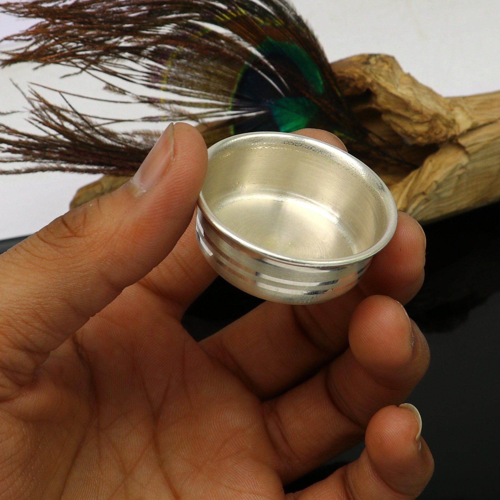 999 fine solid silver handmade small bowl for baby or temple puja, pure silver vessels, silver utensils, temple accessories india sv103 - TRIBAL ORNAMENTS