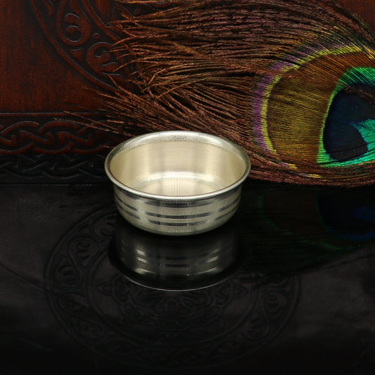 999 fine solid silver handmade small bowl for baby or temple puja, pure silver vessels, silver utensils, temple accessories india sv103 - TRIBAL ORNAMENTS