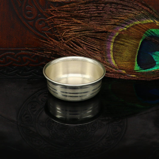 999 fine solid silver handmade small bowl for baby or temple puja, pure silver vessels, silver utensils, temple accessories india sv102 - TRIBAL ORNAMENTS