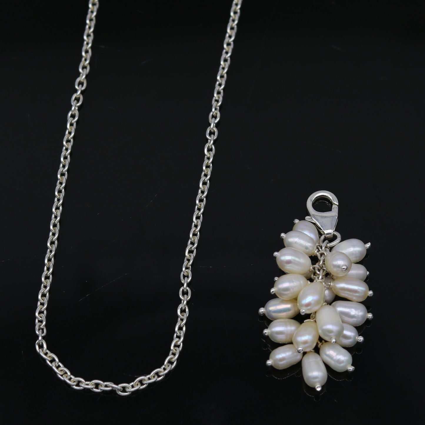 Awesome natural oval shape pearl bunch pendant 925 sterling silver 18 inches long necklace, gorgeous new fancy necklace brides jewelry nec62 - TRIBAL ORNAMENTS