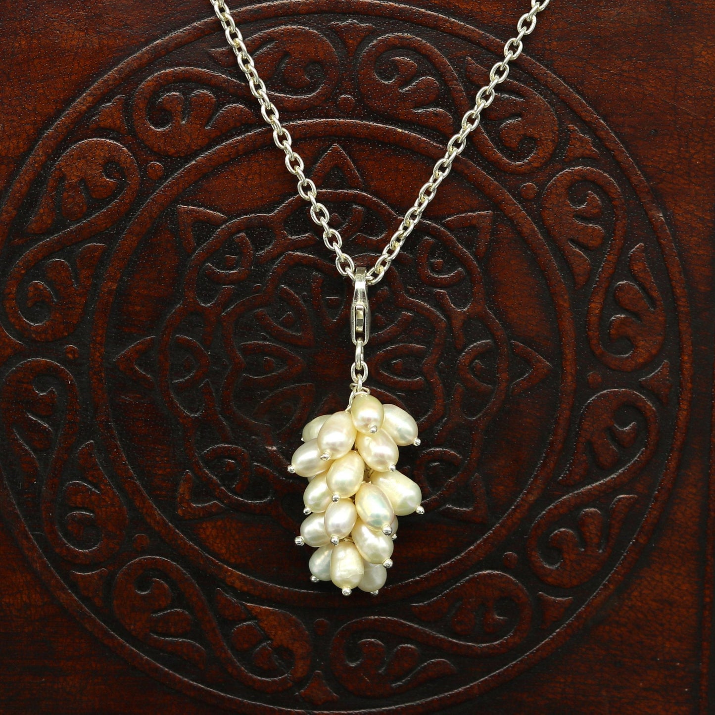 Awesome natural oval shape pearl bunch pendant 925 sterling silver 18 inches long necklace, gorgeous new fancy necklace brides jewelry nec62 - TRIBAL ORNAMENTS