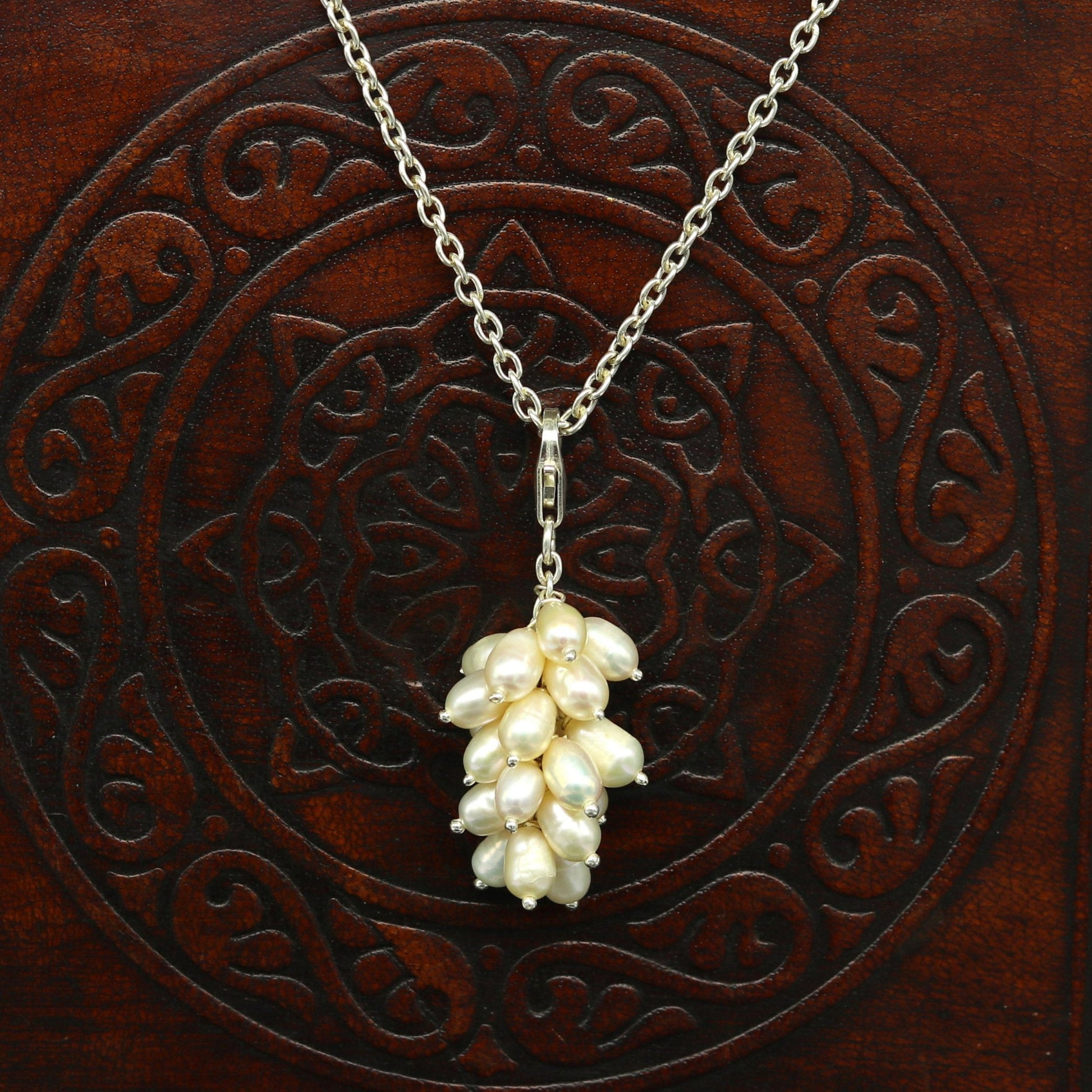 Awesome natural oval shape pearl bunch pendant 925 sterling silver 18 inches long necklace, gorgeous new fancy necklace brides jewelry nec62 - TRIBAL ORNAMENTS