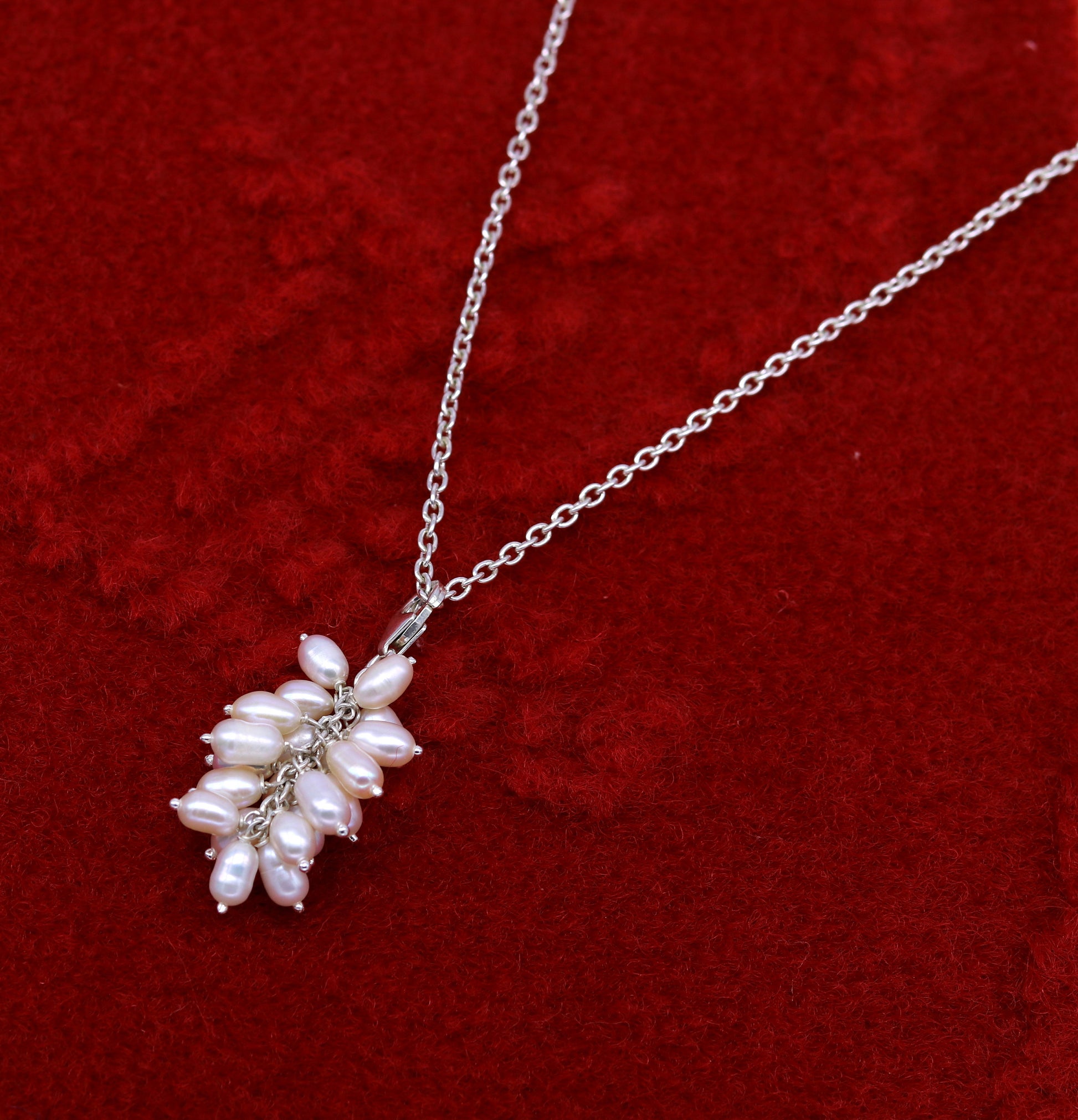 Awesome natural oval shape pearl bunch pendant 925 sterling silver 18 inches long necklace, gorgeous new fancy necklace brides jewelry nec62 - TRIBAL ORNAMENTS