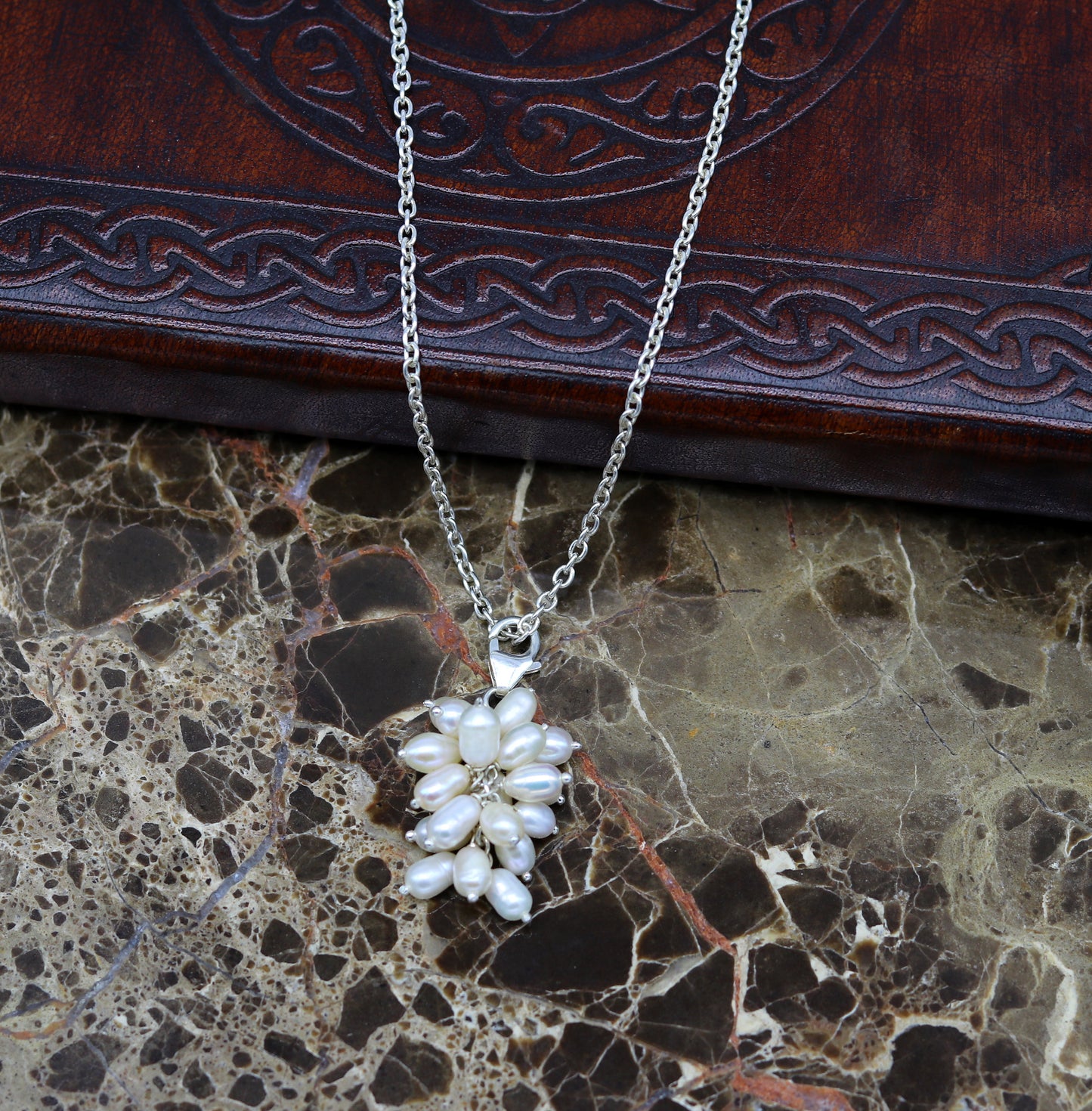 Awesome natural oval shape pearl bunch pendant 925 sterling silver 18 inches long necklace, gorgeous new fancy necklace brides jewelry nec62 - TRIBAL ORNAMENTS