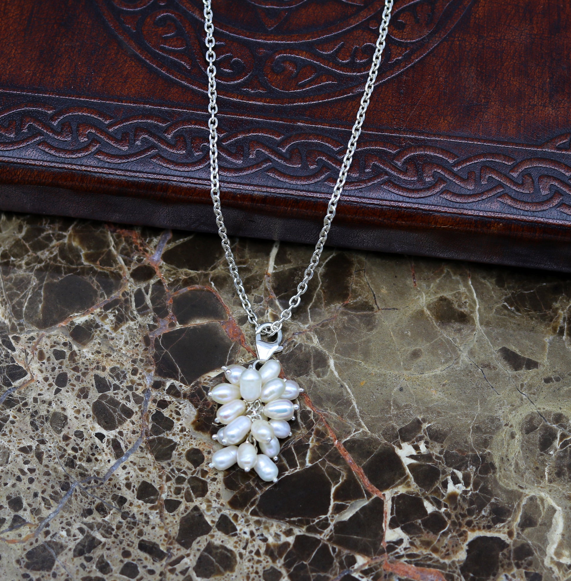 Awesome natural oval shape pearl bunch pendant 925 sterling silver 18 inches long necklace, gorgeous new fancy necklace brides jewelry nec62 - TRIBAL ORNAMENTS